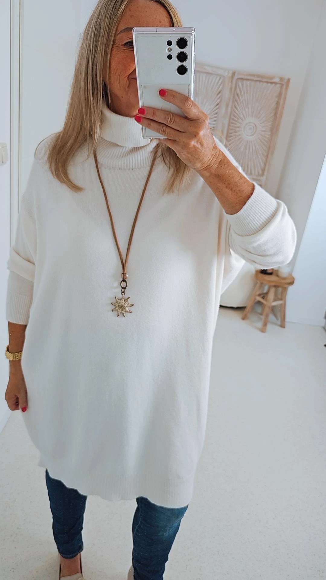 LIGHT KNIT DRESS EMILIA CREME 34-42 Made in Italy Strick Kleid Long Pullover