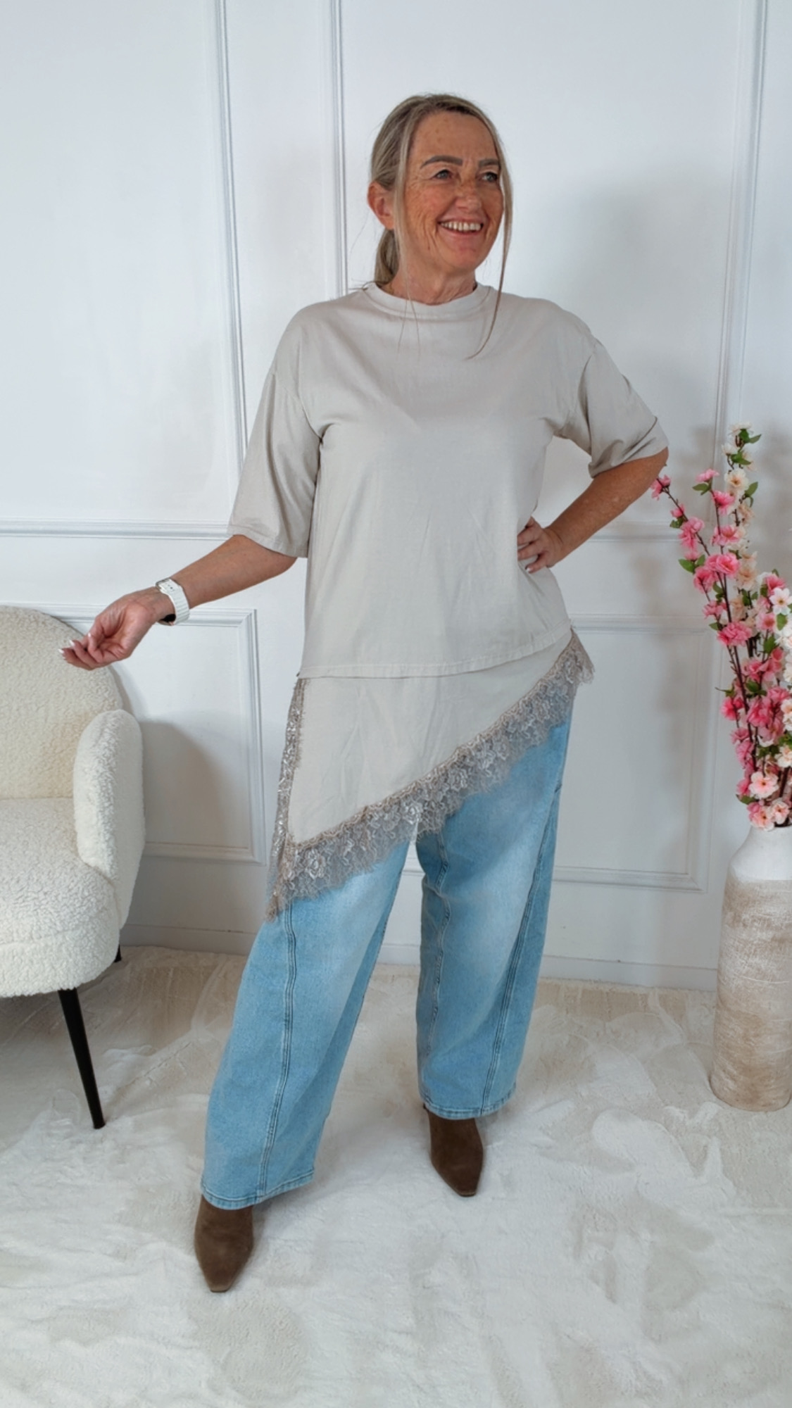 ✨ Asymmetrie-Shirt „Dolce Pizzo“ – Made in Italy 34-40/42