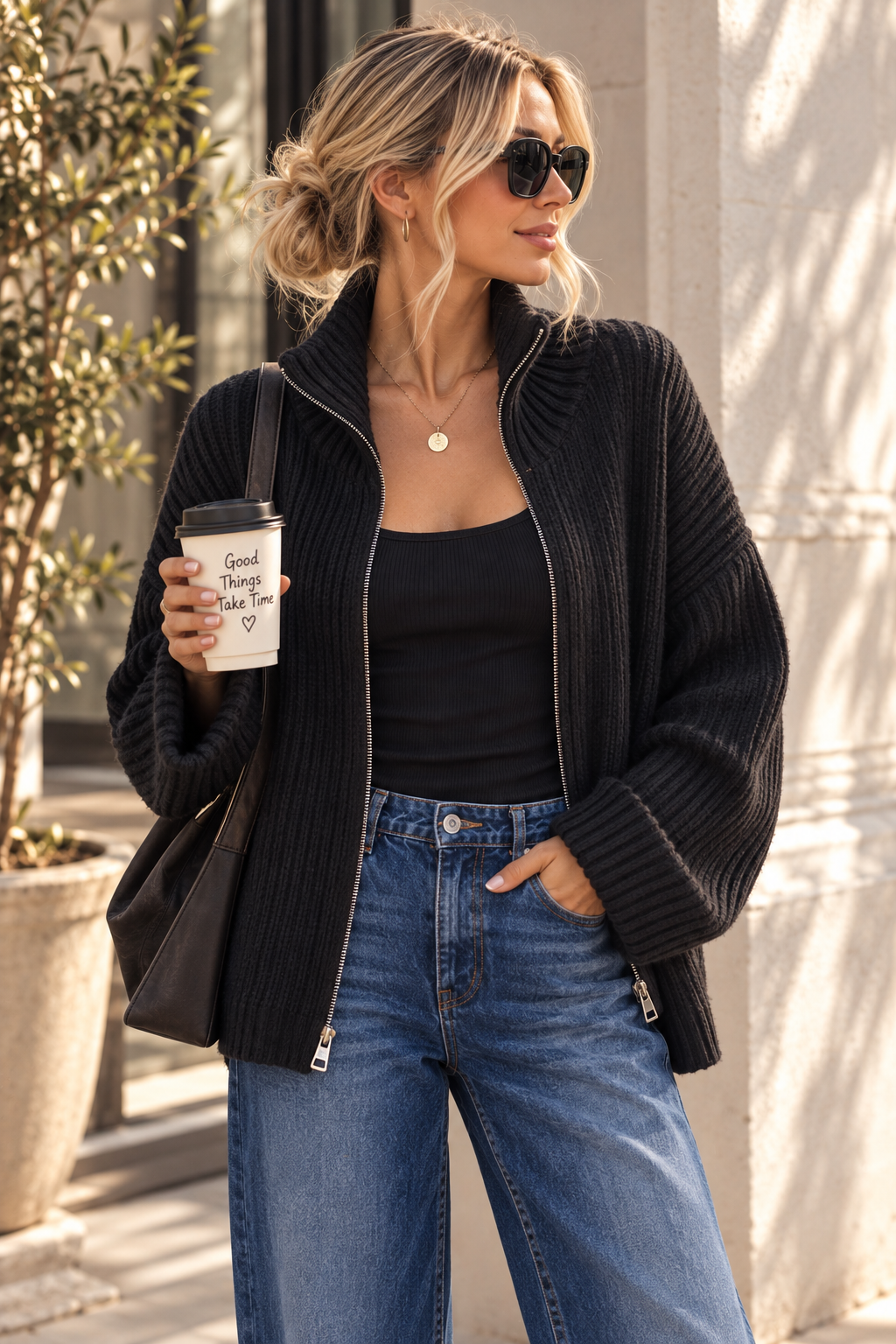 Uni Strickjacke mit Zwei-Wege-Zipper & breitem Rippkragen | SJ0103 | Made in Italy