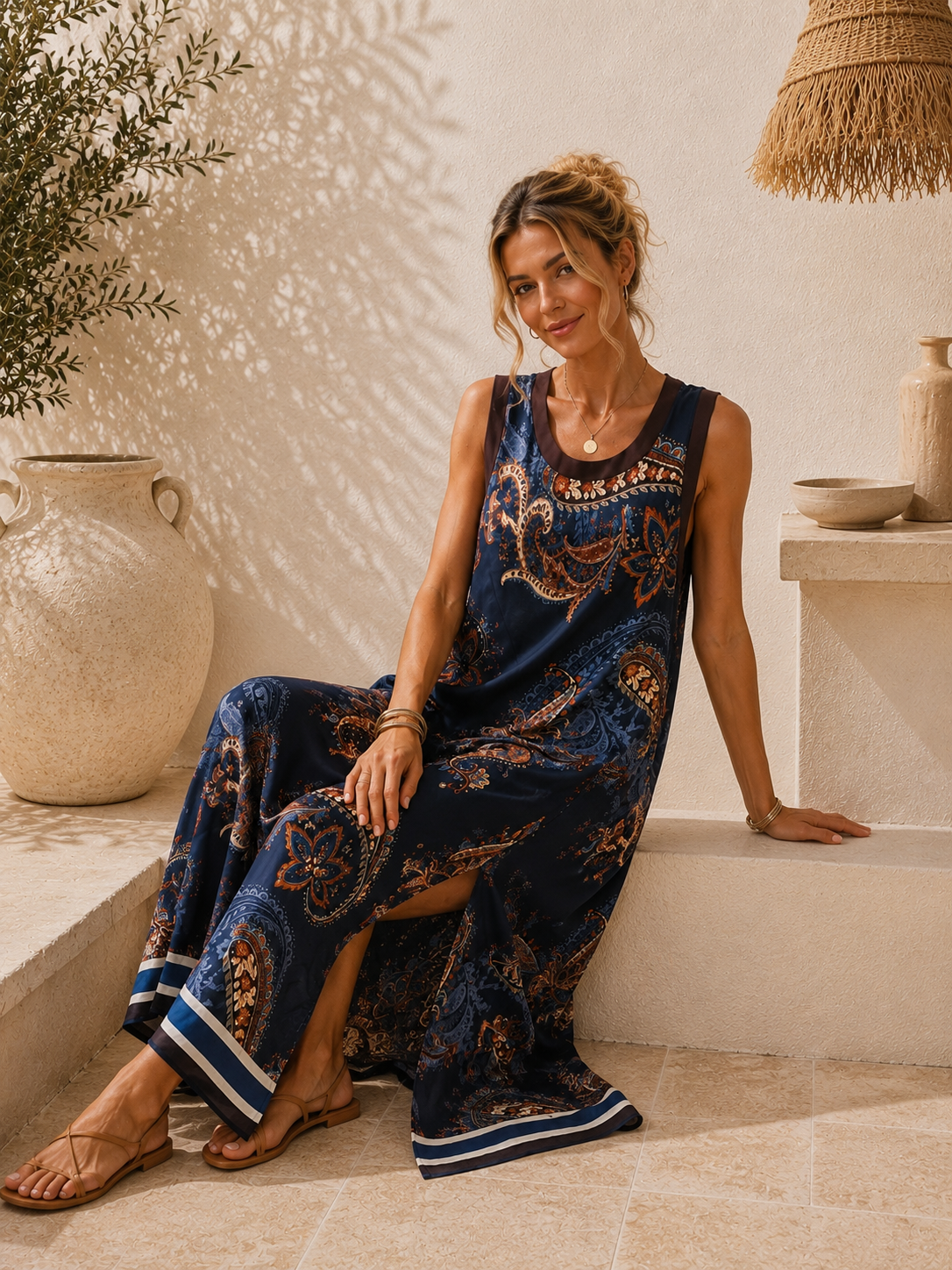 Satin-Kleid Evelina Paisley Made in Italy Viskose Qualtiät Gr. 34-40/42