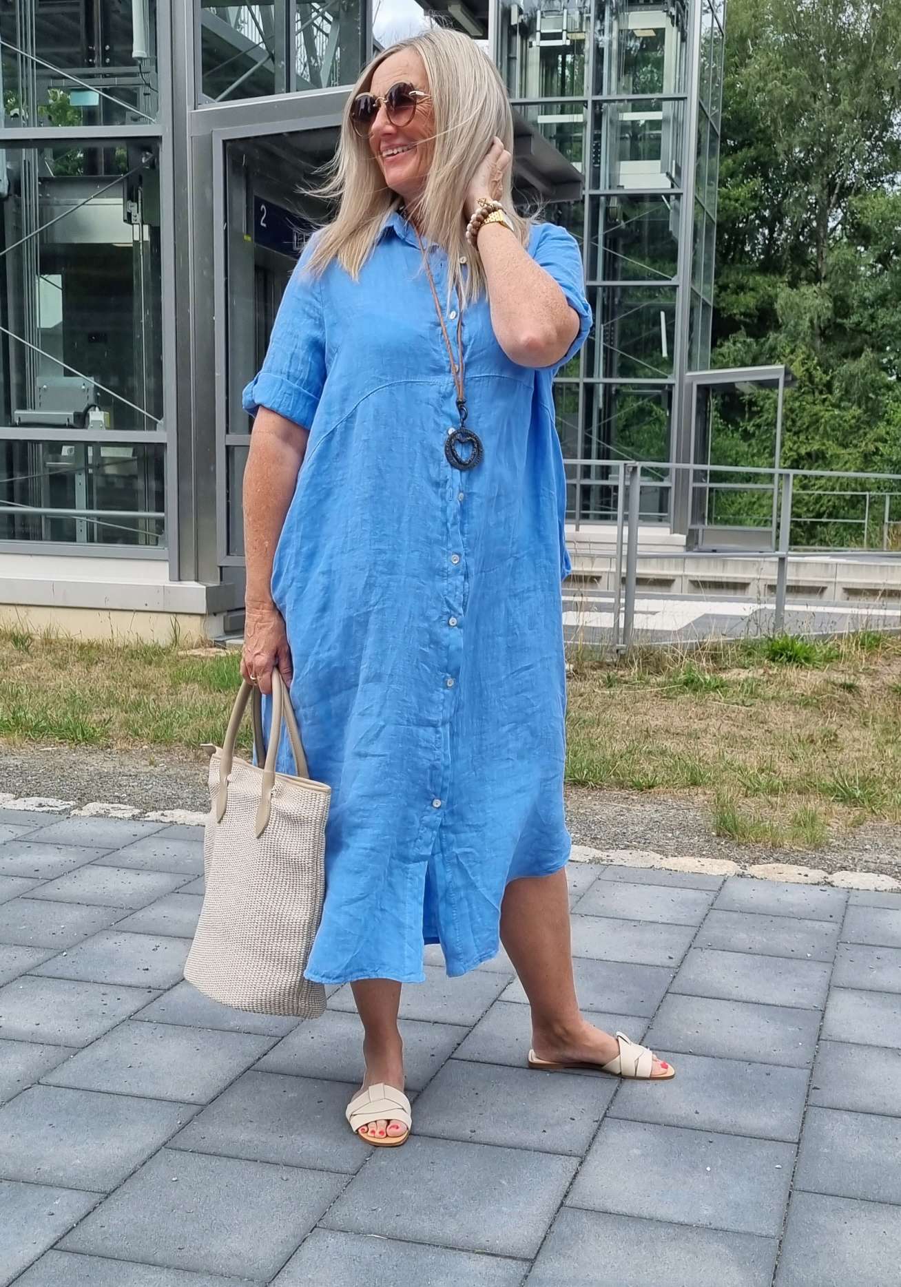 LINEN DESS WILMA DENIM BLAU 34-42 Made in Italy Leinen Kleid Long Bluse Mantel LINEN DESS WILMA DENIM BLAU 34-42 Made in Italy Leinen Kleid Long Bluse Mantel