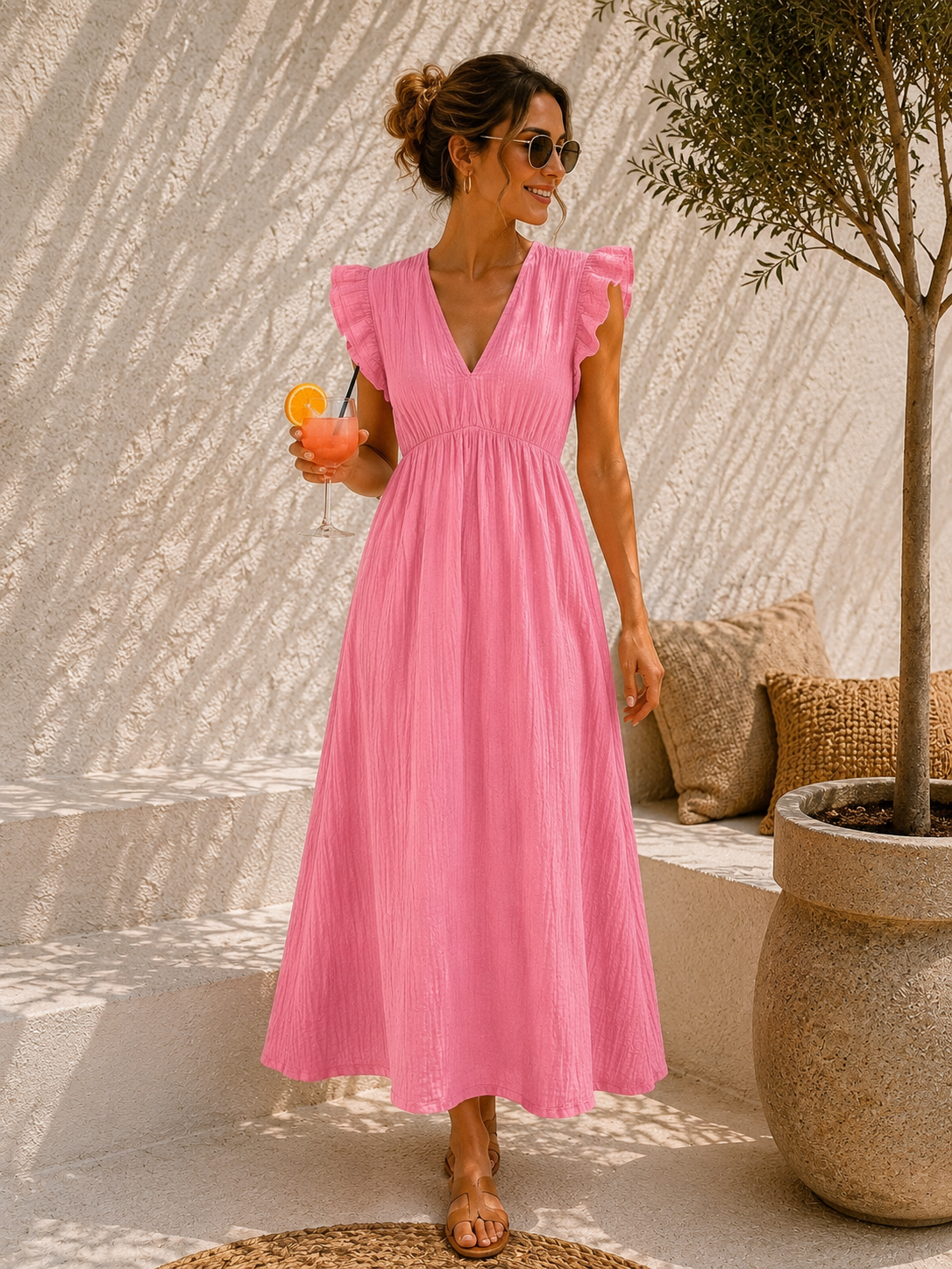 MUSSELIN KlEID ZOE BIANCO MIA 34 - 42 Made in Italy ärmellos Rüsche