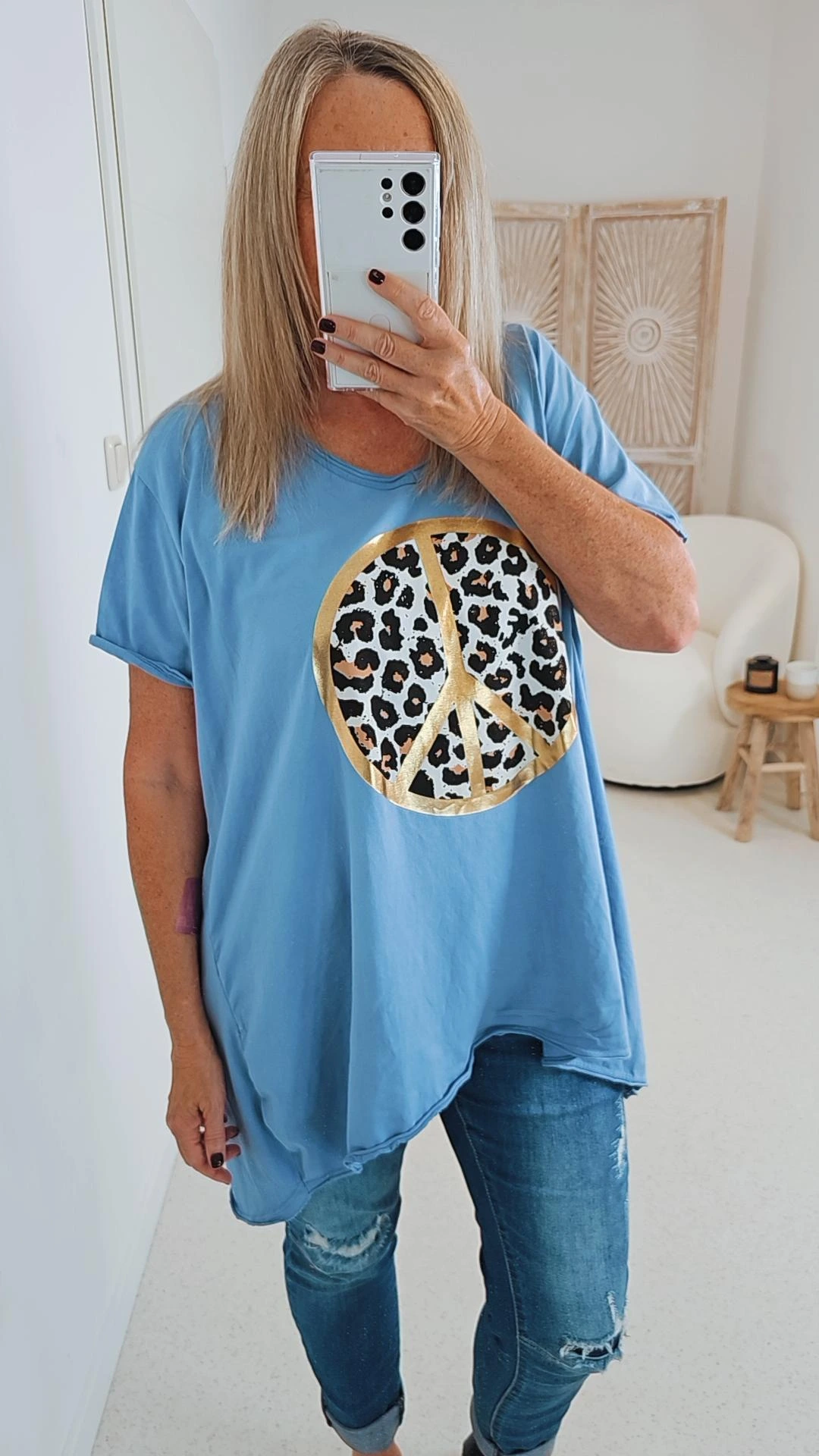 OVERSIZE BASIC SHIRT LEO PEACE Jeansblau 34 -42 Made in Italy Vokuhila