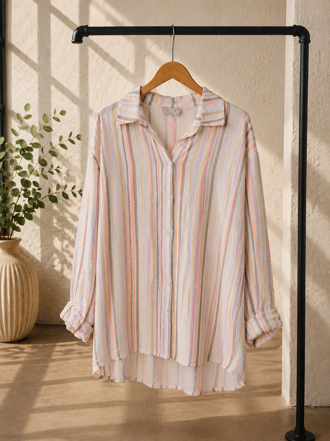 MUSSELIN BLUSE MEGAN STRIPES  KURZ Made in Italy 34-44/46