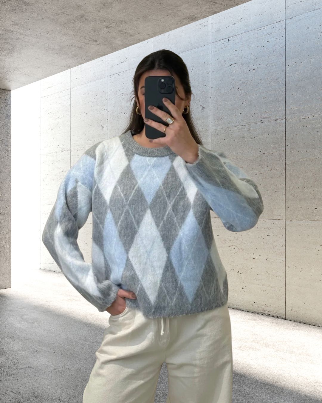 KNIT SWEATER RUNA  Italy Style 34-40/42 Argyle-Muster Rauten