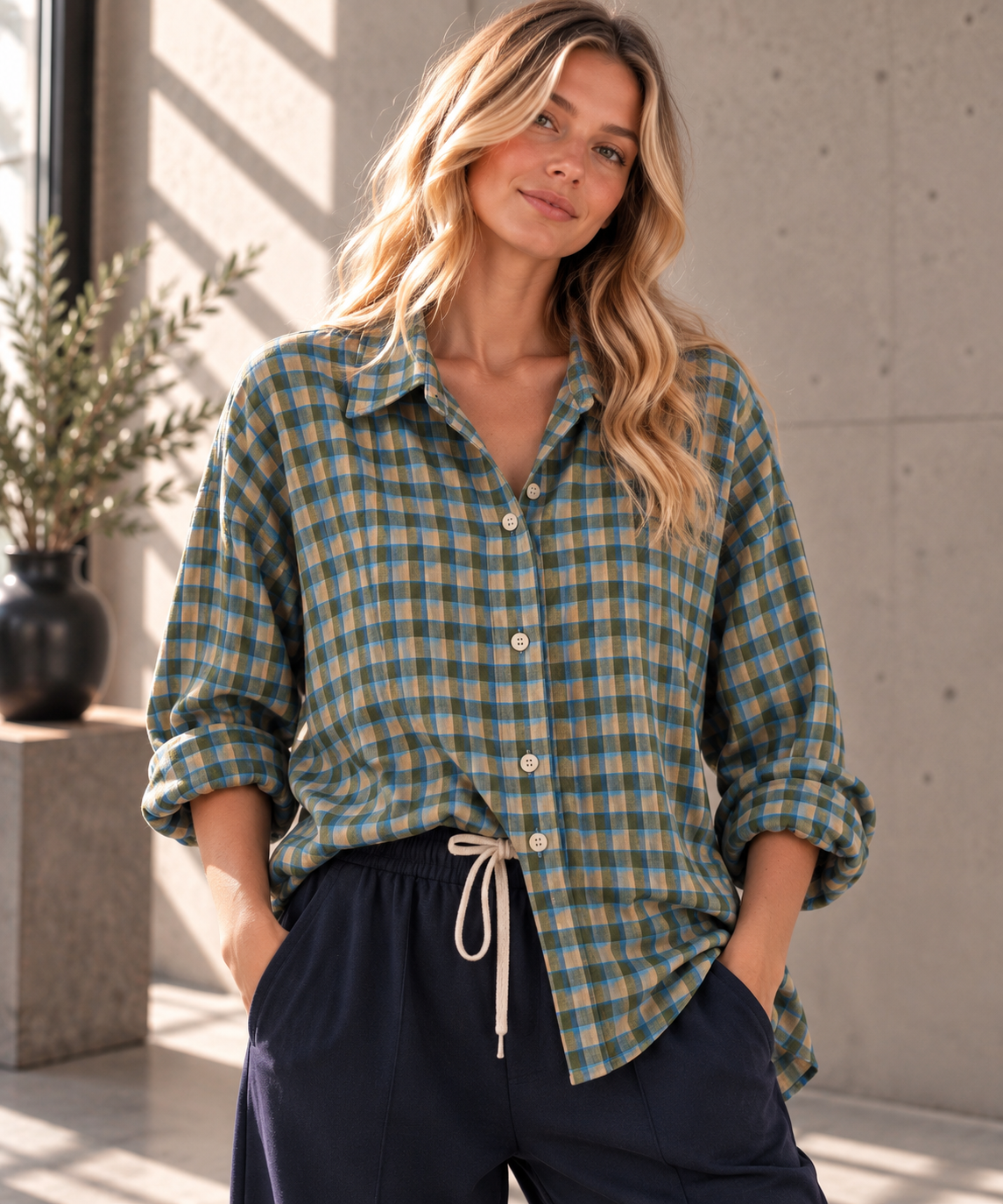 Oversize-Karo-Bluse BL0105 – Made in Italy Gr. 34-44 Karo kariert