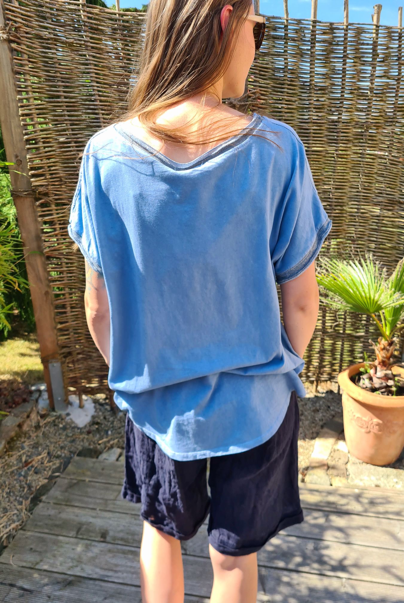 BASIC LINEN SHIRT MERIDA BLAU 34-42 Made in Italy Basic Leinen Kurzarm T-Shirt BASIC LINEN SHIRT MERIDA BLAU 34-42 Made in Italy Basic Leinen Kurzarm T-Shirt