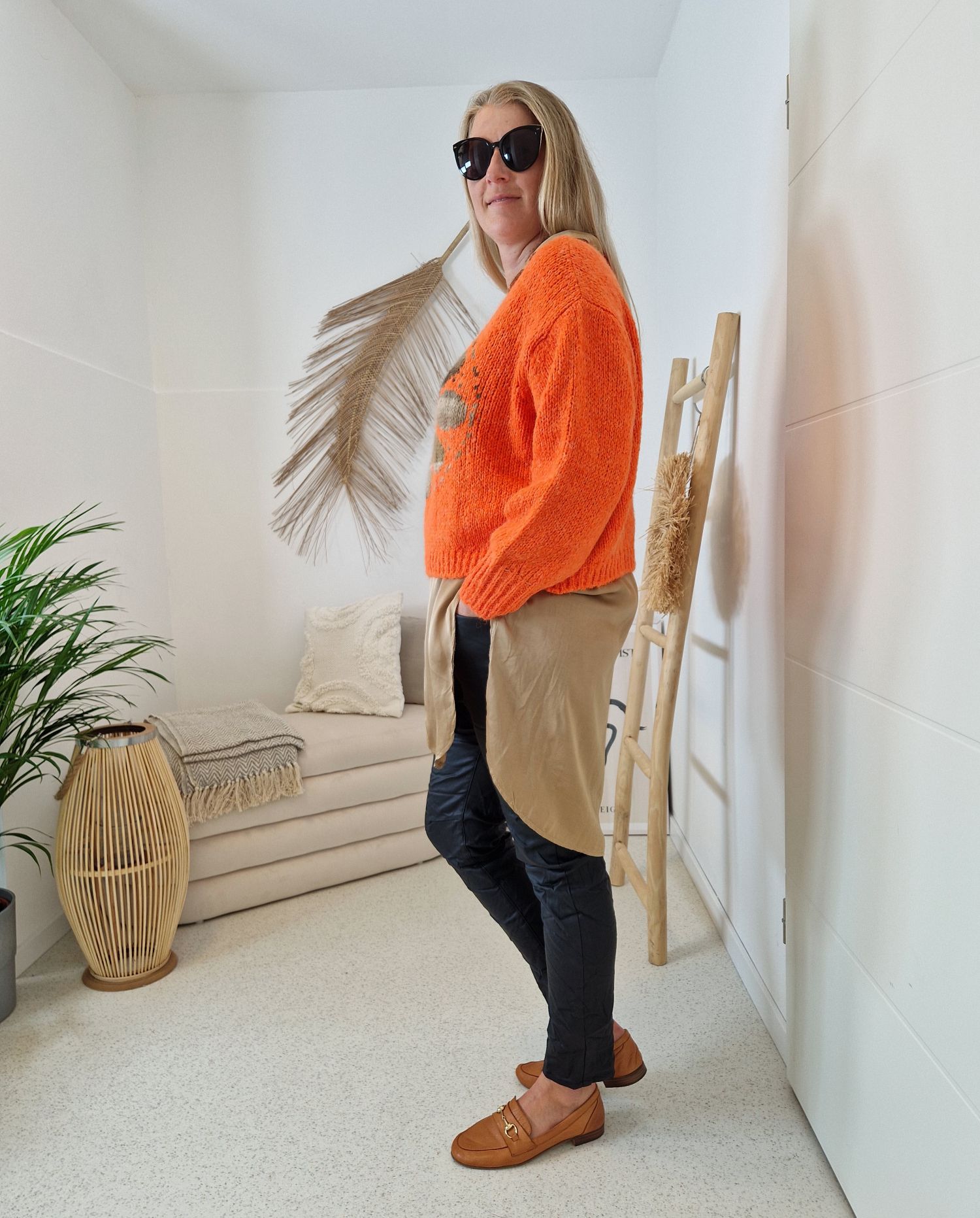 KNIT SWEATER GRETA FLOWER ORANGE Strickpullover Pullover 34-42 Made in Italy versch. Farben KNIT SWEATER GRETA FLOWER ORANGE Strickpullover Pullover 34-42 Made in Italy versch. Farben