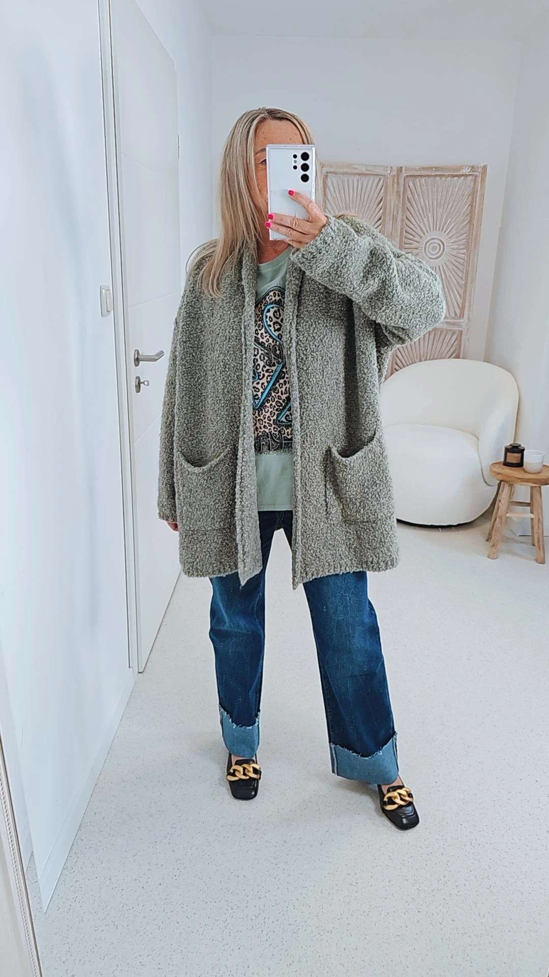 BOUCLE KNIT CARDIGAN MIRIAM SHORT 34-42 Made in Italy kurze Strick Jacke Oversize BOUCLE KNIT CARDIGAN MIRIAM SHORT 34-42 Made in Italy kurze Strick Jacke Oversize