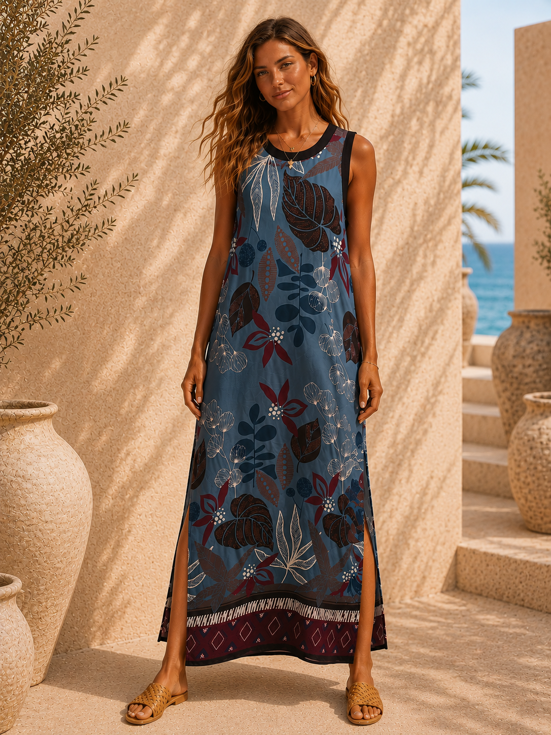 Satin-Kleid Kalila Blätterprint Made in Italy Viskose Qualtiät Gr. 34-40/42