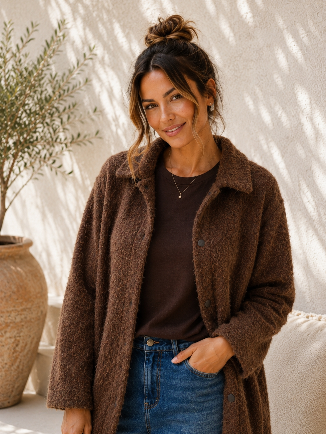 Hemdjacke No. JA014 | Flauschige Wolloptik | Made in Italy | Gr. 34–42