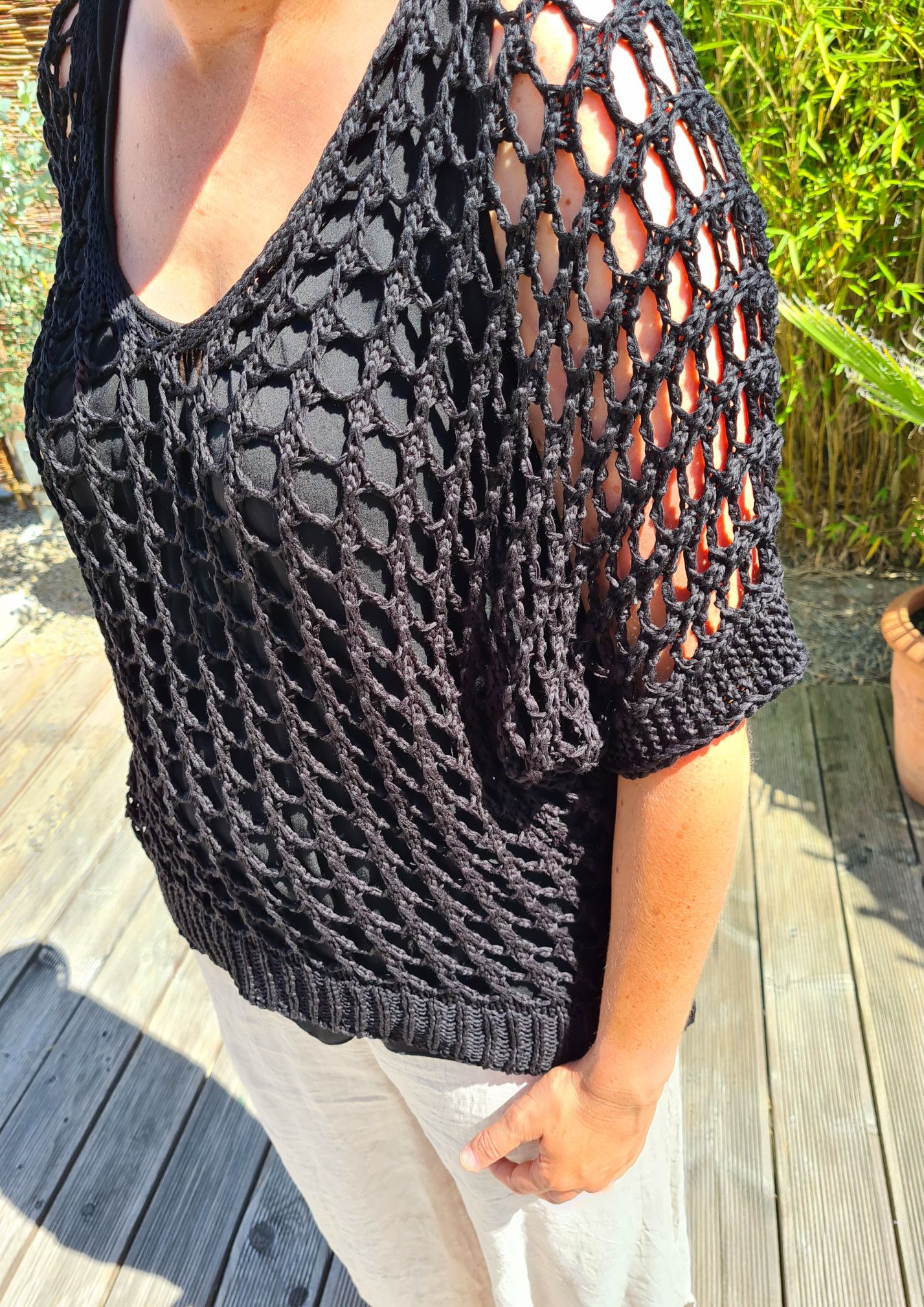 LOCHSTRICK PULLOVER KALYMNOS SCHWARZ 32-42 Made in Italy dünner Sommer Pullover Shirt Knit Sweater LOCHSTRICK PULLOVER KALYMNOS SCHWARZ 32-42 Made in Italy dünner Sommer Pullover Shirt Knit Sweater