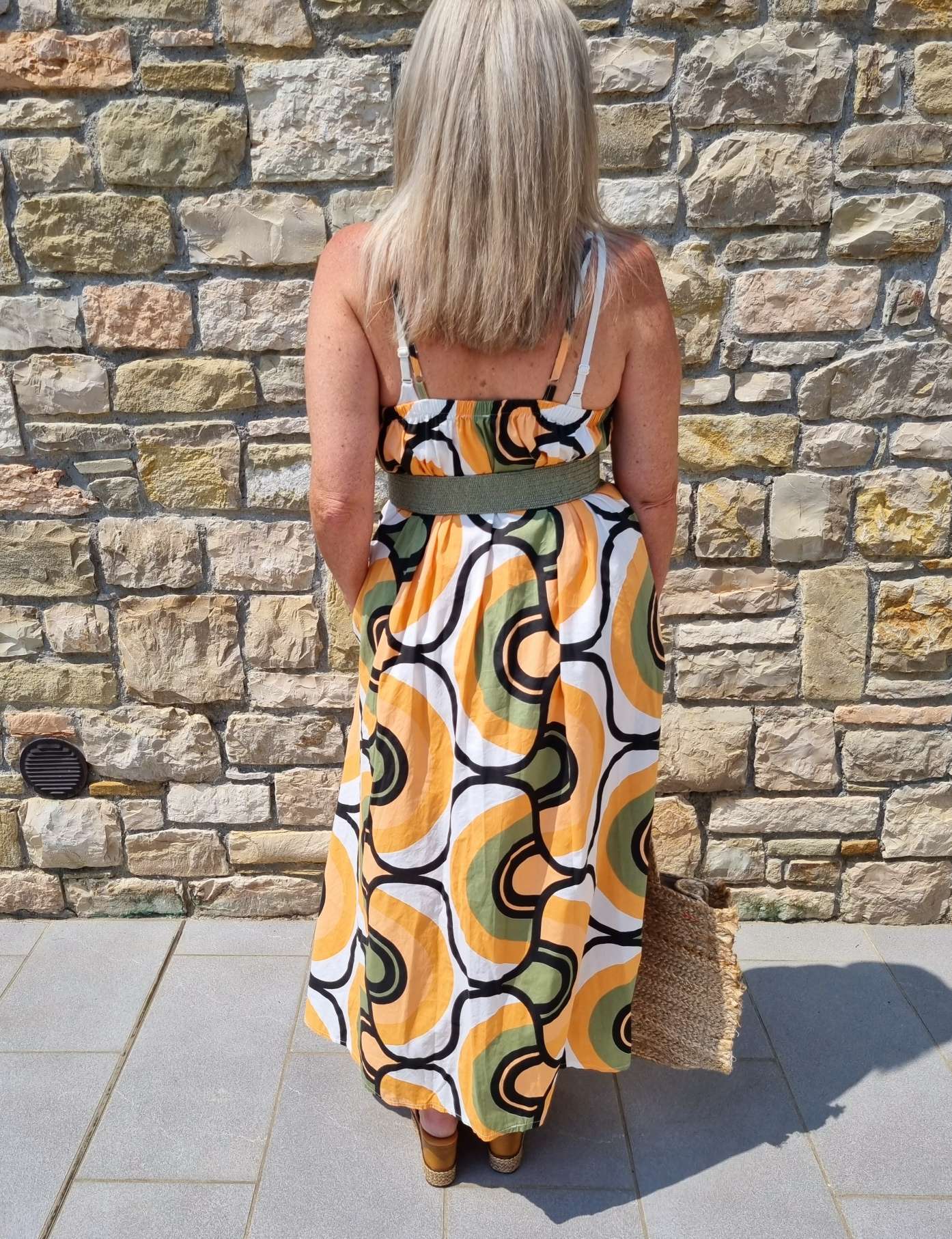 SPAGHETTI DRESS AOSTA ORANGE KHAKI 34-42 Made in Italy Maxi Kleid Sommer Strandkleid SPAGHETTI DRESS AOSTA ORANGE KHAKI 34-42 Made in Italy Maxi Kleid Sommer Strandkleid