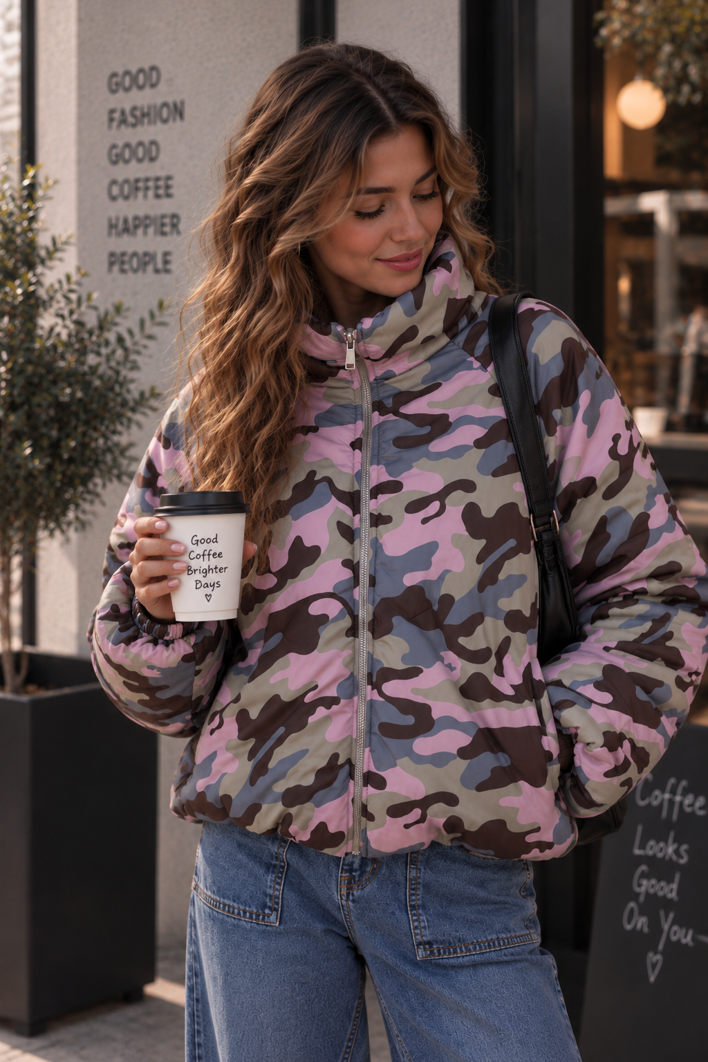 Jacke Puffy Monika CAMOUFLAGE – lässiger Allrounder für die Übergangszeit Made in Italy 34-42