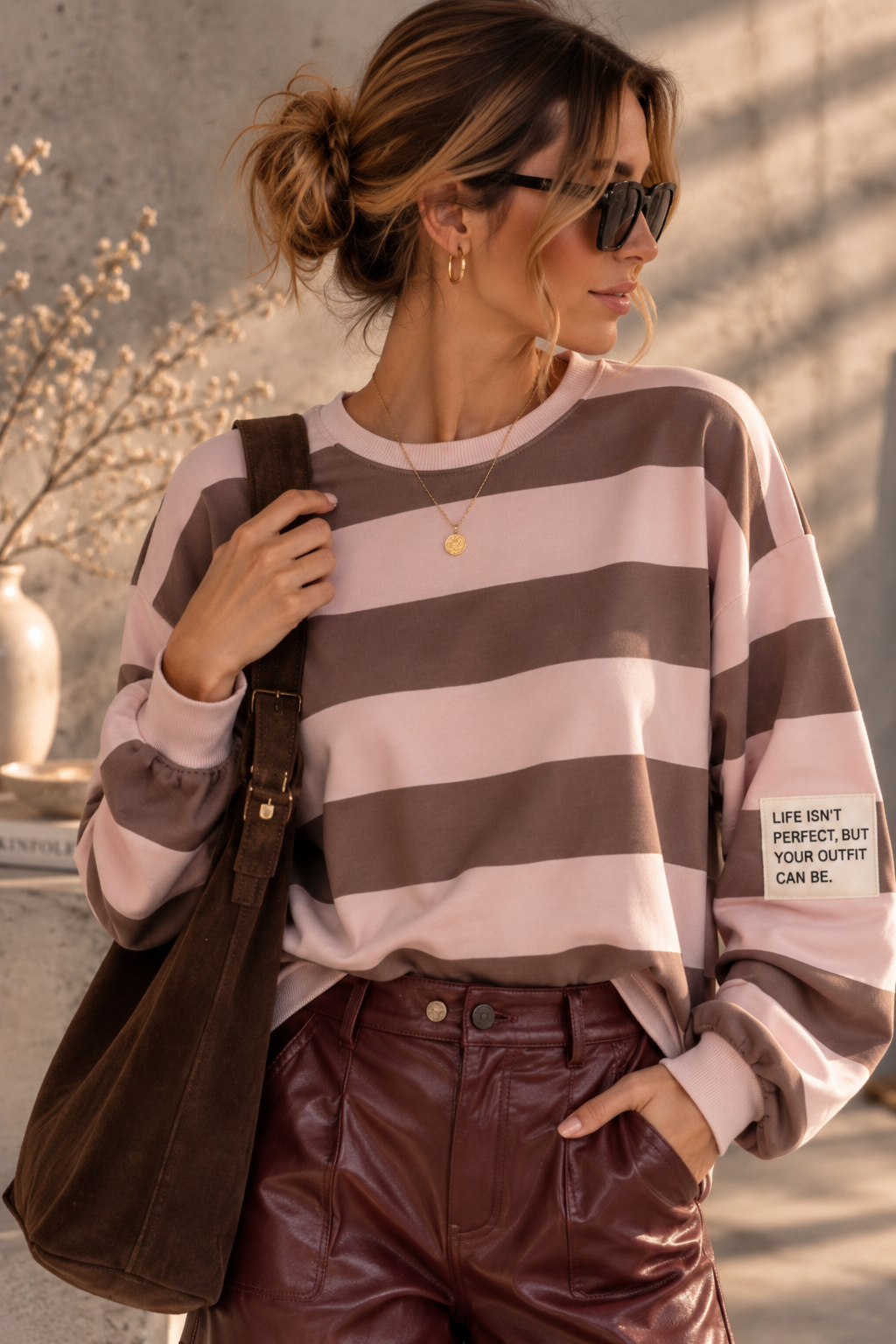 Baumwoll Stripe Love Sweater mit PATCH I SW0128 I 34-42 / Made in Italy