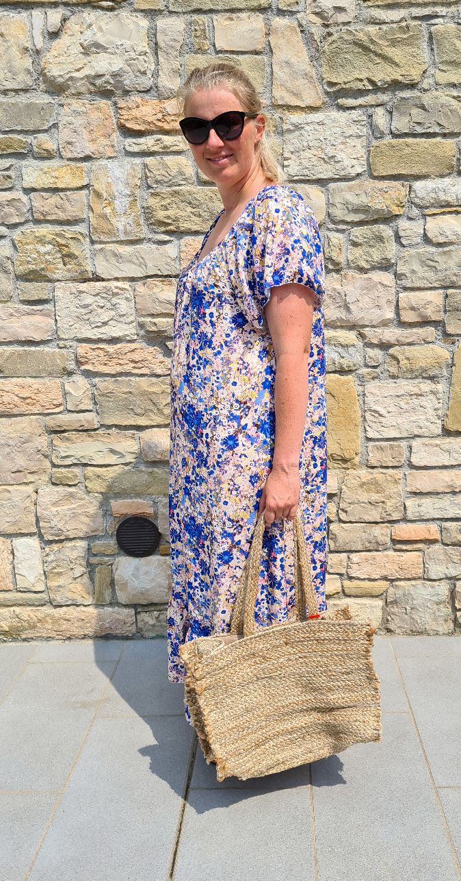 MAXI DRESS AURORA FLOWERS BLAU 34-42 Made in Italy langes Sommer Kleid Blumen MAXI DRESS AURORA FLOWERS BLAU 34-42 Made in Italy langes Sommer Kleid Blumen