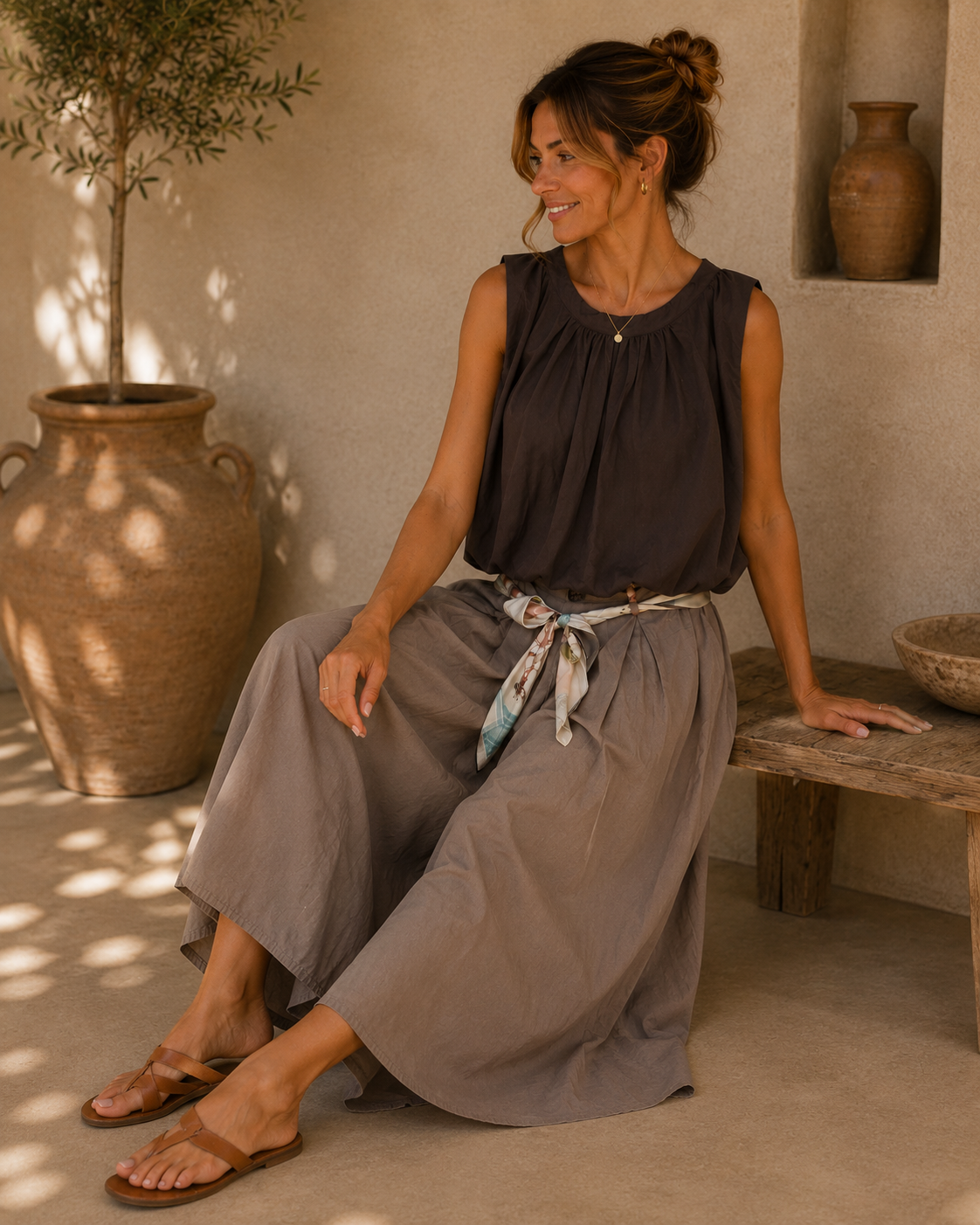 Top Bluse Mariona Uni Bindung im Nacken Made in Italy 34-40/42