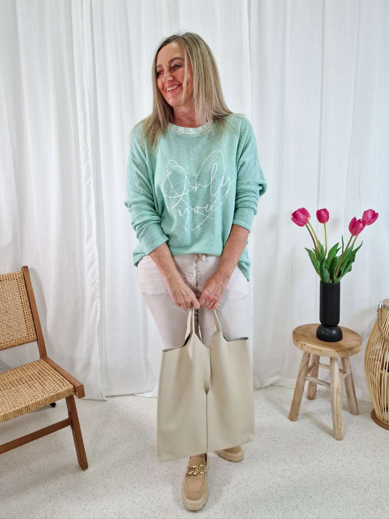 PULLOVER ONLY YOU MINT GRÜN 34-42 Made in Italy Sweatshirt Longsleeve