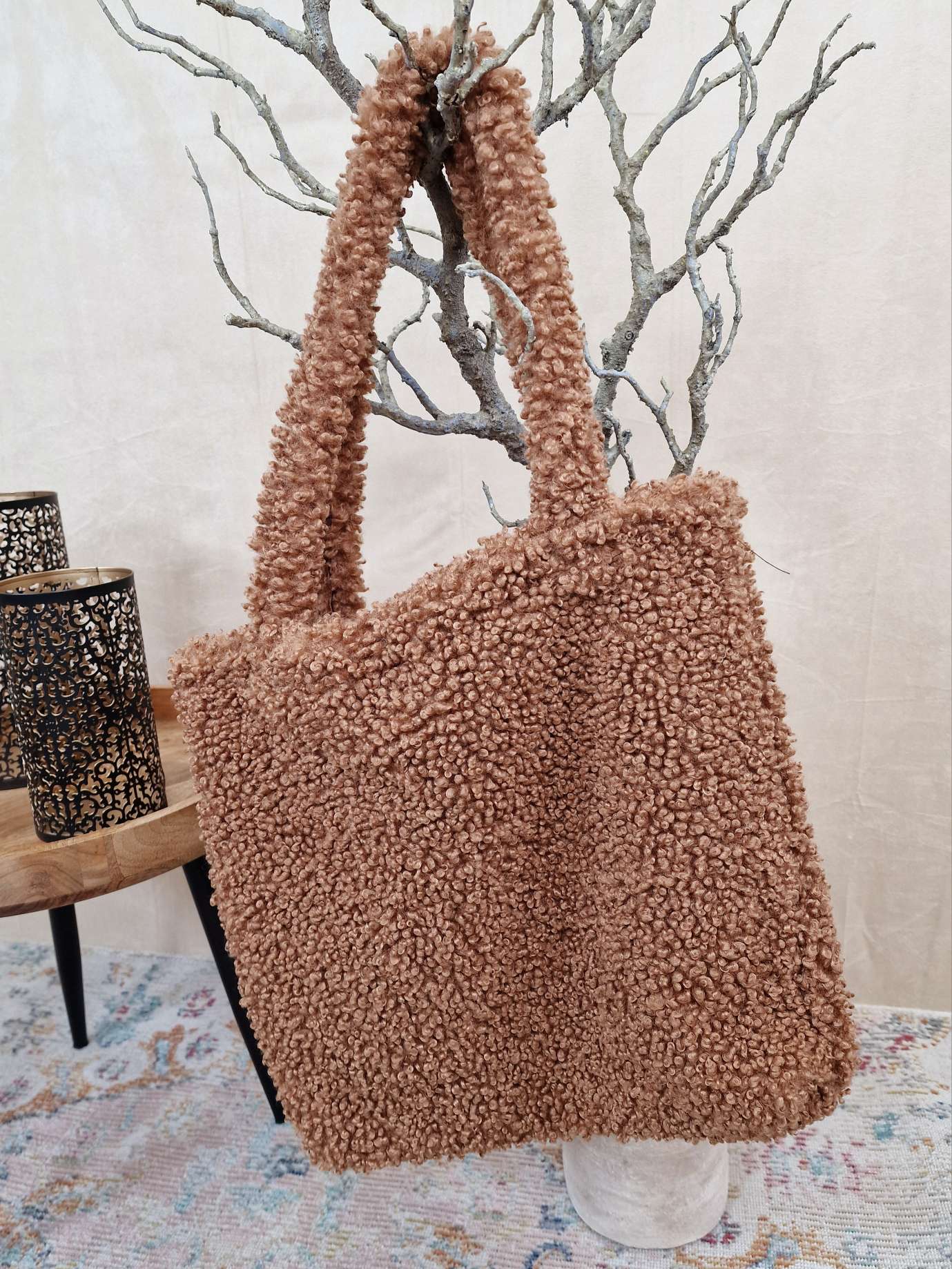 TEDDY FELL SHOPPER MADDIE CAMEL flauschige Shopping Bag Tasche Made in Italy TEDDY FELL SHOPPER MADDIE CAMEL flauschige Shopping Bag Tasche Made in Italy