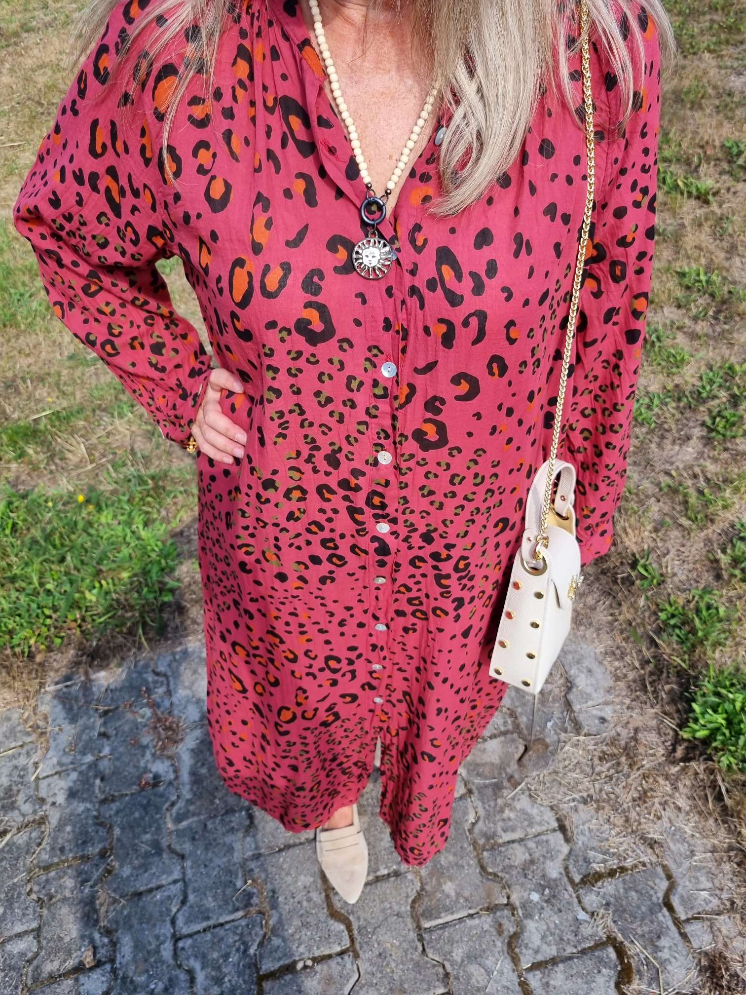 BLUSEN KLEID MIKA LEO ROT langes Kleid DRESS Kimono Made in Italy 34-42 BLUSEN KLEID MIKA LEO ROT langes Kleid DRESS Kimono Made in Italy 34-42