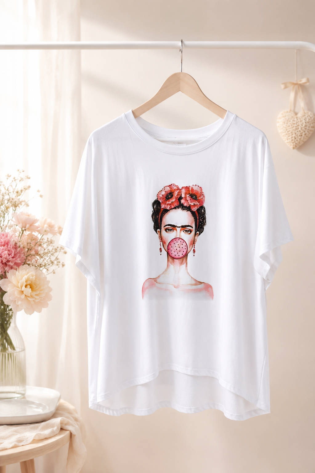 T-Shirt FRIDA Blumen Haarreifen Weiß Made in Italy 34-44