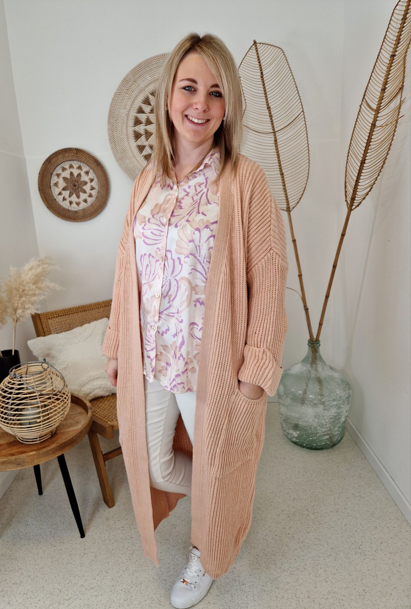 KNIT CARDIGAN EVELYN LACHS 34-42 Made in Italy  Strickjacke Strickmantel Mantel