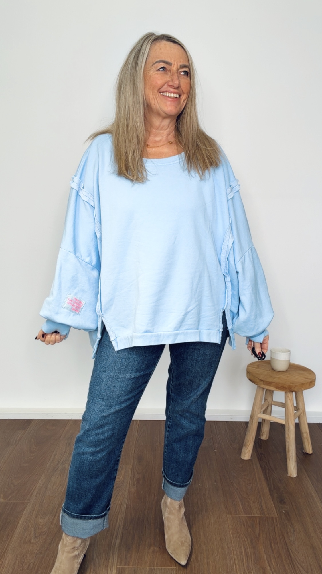 BASIC OVERSIZE SWEATER AMELIE Made in Italy 36 - 44/46 Shirt Sweatshirt  mit Patch