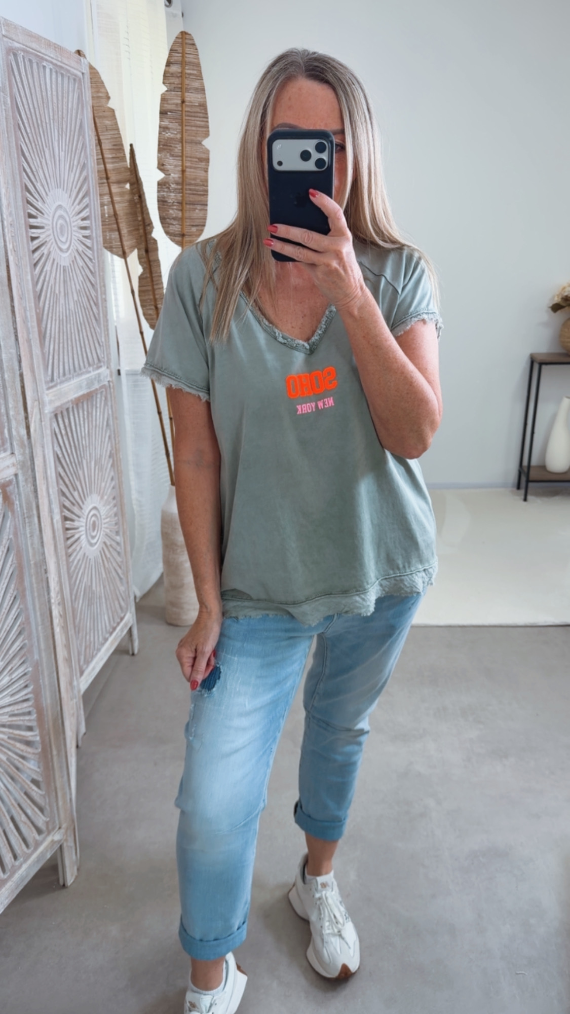 Basic T-Shirt „Marie Soho New York“ – Made in Italy 🌸 Größe 34 bis 42