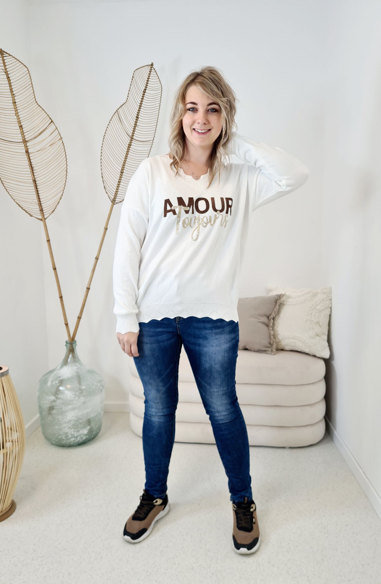 LONGSLEEVE SHIRT AMOUR TOUJORS CREME 34-42Made in Italy Langarm Pullover Oversize LONGSLEEVE SHIRT AMOUR TOUJORS CREME 34-42Made in Italy Langarm Pullover Oversize