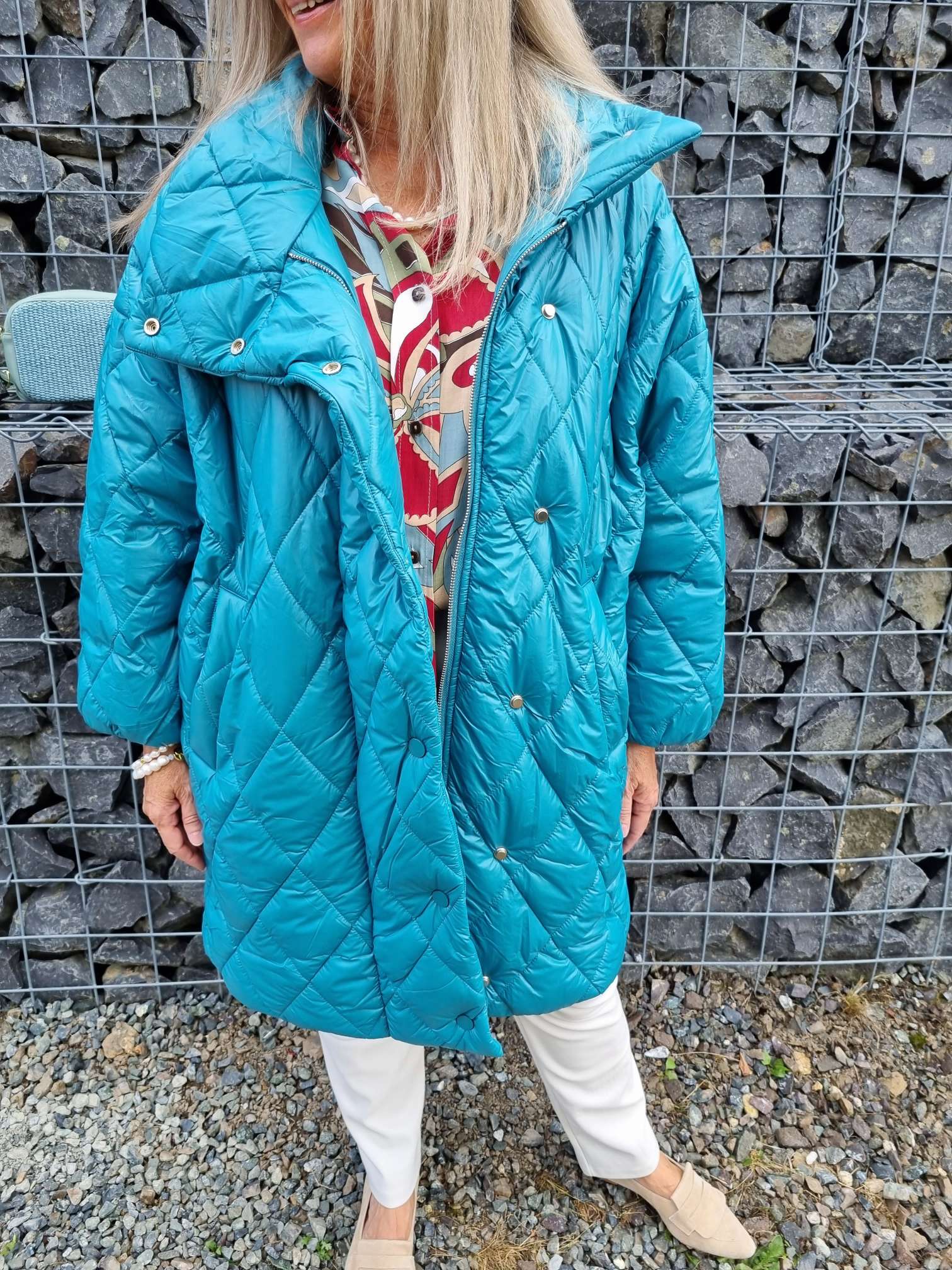 COAT NICOLETTA TÜRKIS Oversize Steppjacke lange Jacke Mantel Italy Style versch. Größen COAT NICOLETTA TÜRKIS Oversize Steppjacke lange Jacke Mantel Italy Style versch. Größen