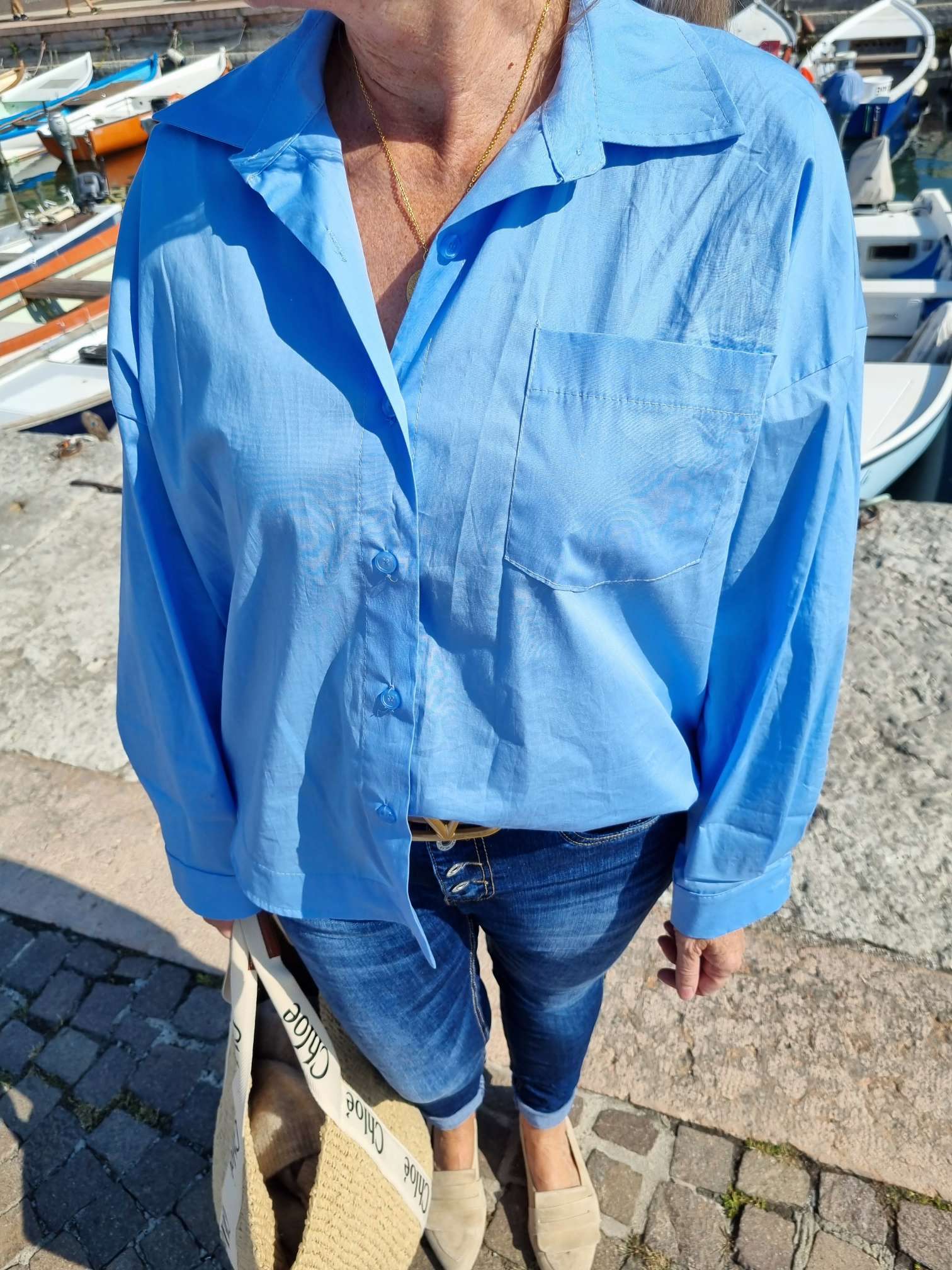 BASIC BLUSE NADINE SHORT HELLBLAU Made in Italy 34-42 Hemd Shirt BASIC BLUSE NADINE SHORT HELLBLAU Made in Italy 34-42 Hemd Shirt