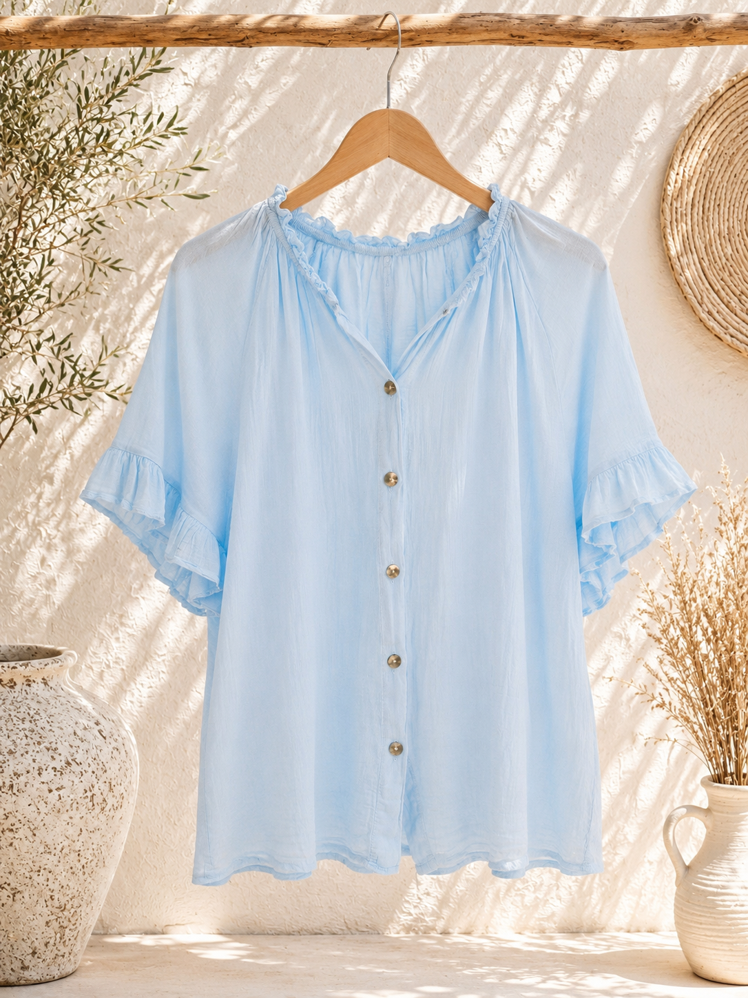 Bluse Posina Uni Baumwolle Made in Italy 34-40/42 Sommerschnapper – vom Umtausch ausgeschlossen