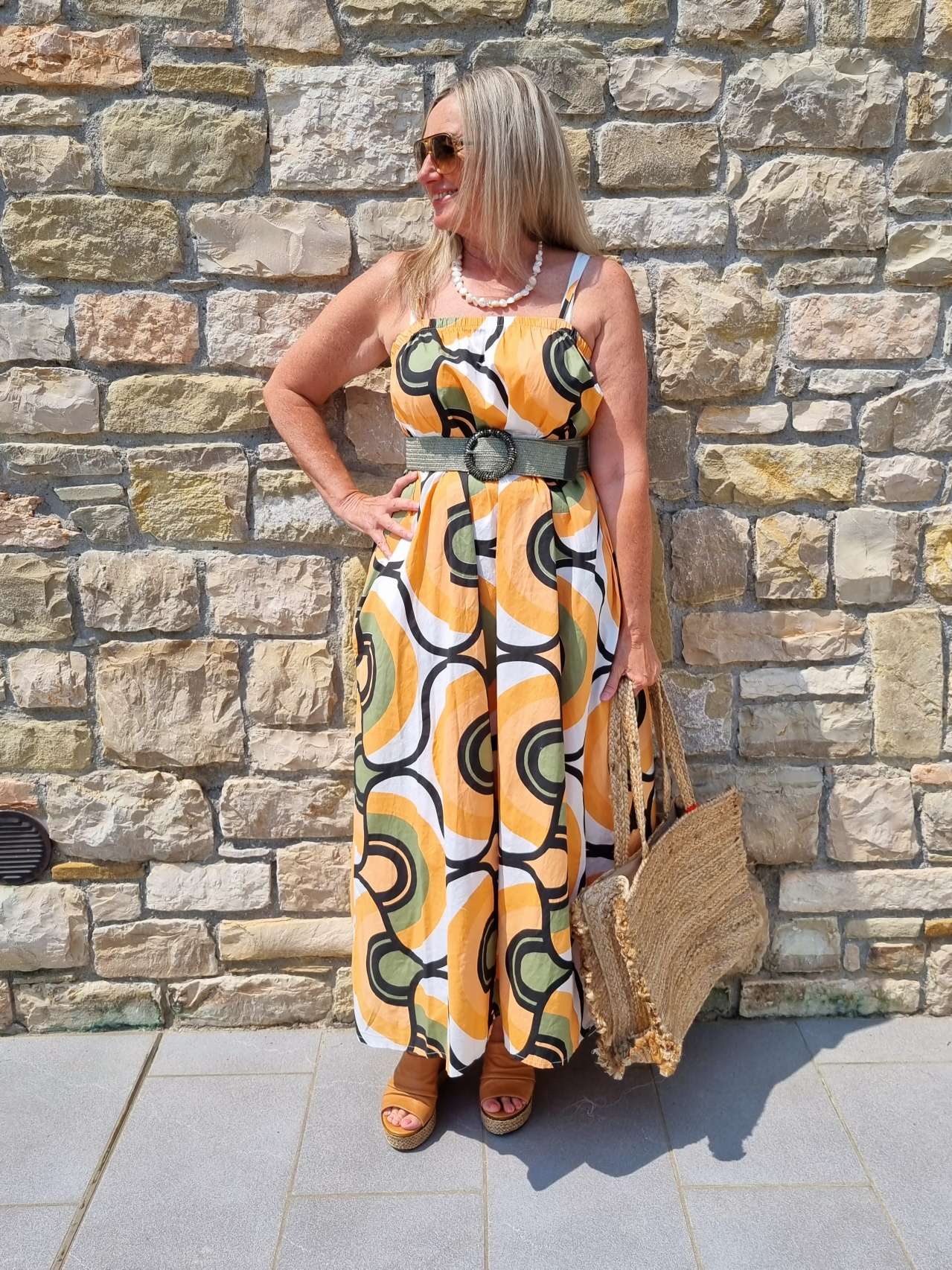 SPAGHETTI DRESS AOSTA ORANGE KHAKI 34-42 Made in Italy Maxi Kleid Sommer Strandkleid SPAGHETTI DRESS AOSTA ORANGE KHAKI 34-42 Made in Italy Maxi Kleid Sommer Strandkleid