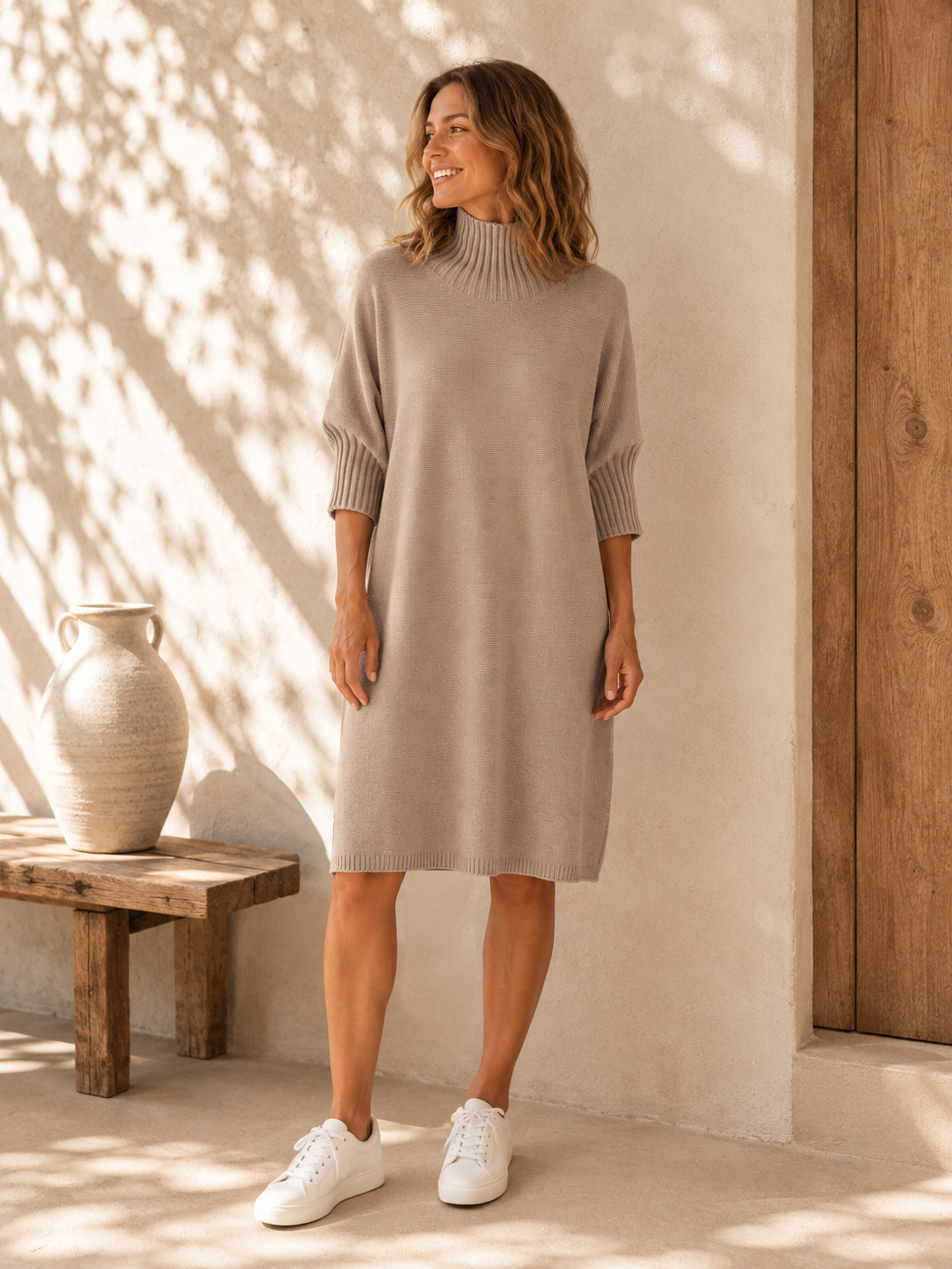 Strickkleid mit Stehkragen Uni I NO.SK0018 I Made in Italy 34-44