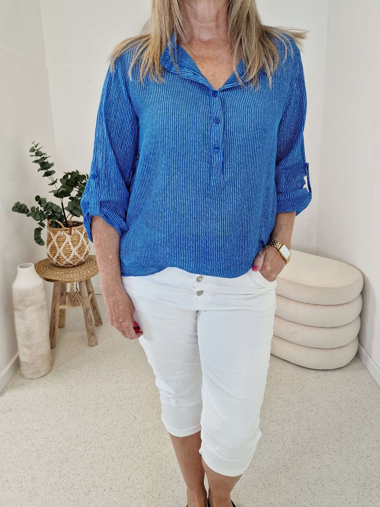 ZARTE STREIFEN BLUSE BELINDE BLAU 34-42 langarm Bluse Shirt ZARTE STREIFEN BLUSE BELINDE BLAU 34-42 langarm Bluse Shirt