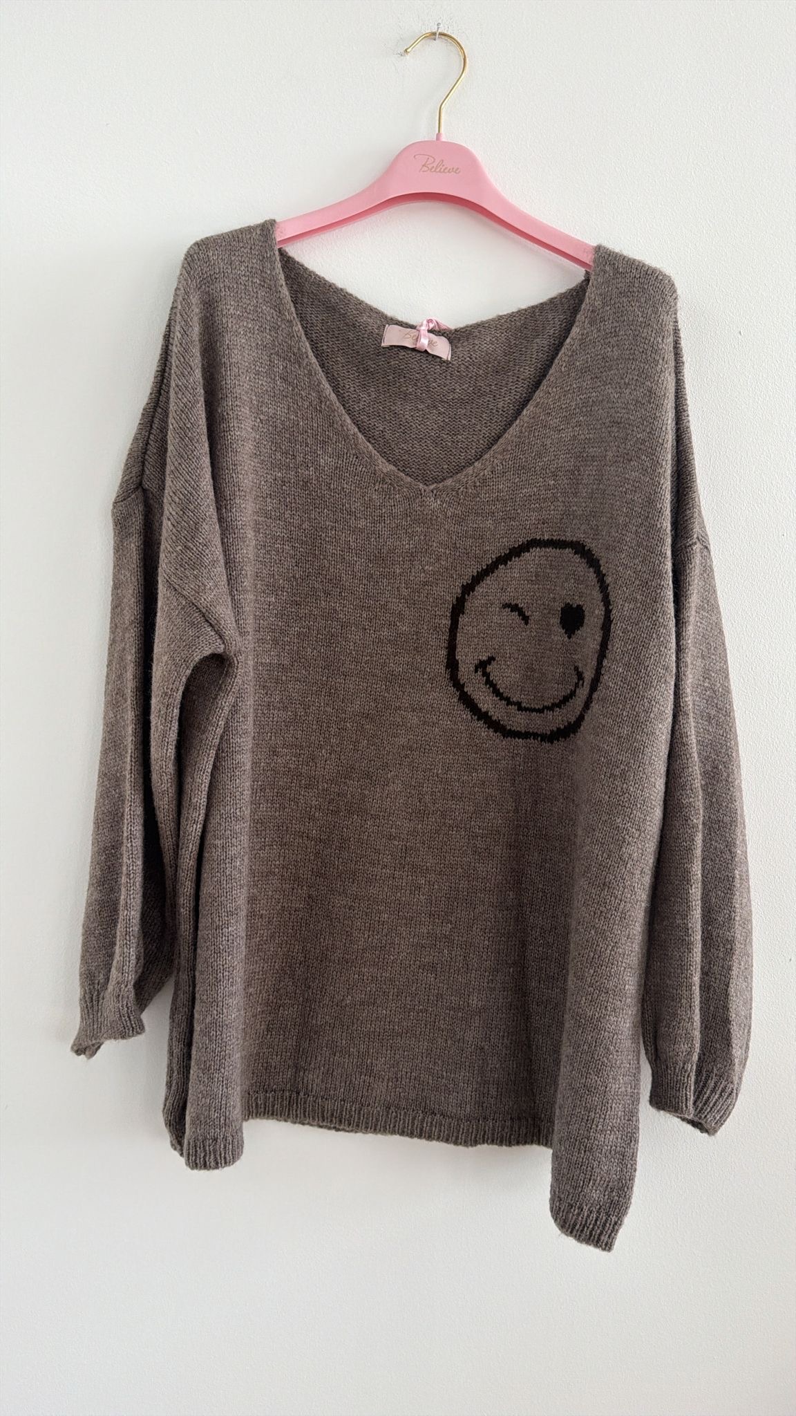 Strickpullover mit Smiley & Rückenprint Oversize I NO. SP0019 I Made in Italy 34-44/46