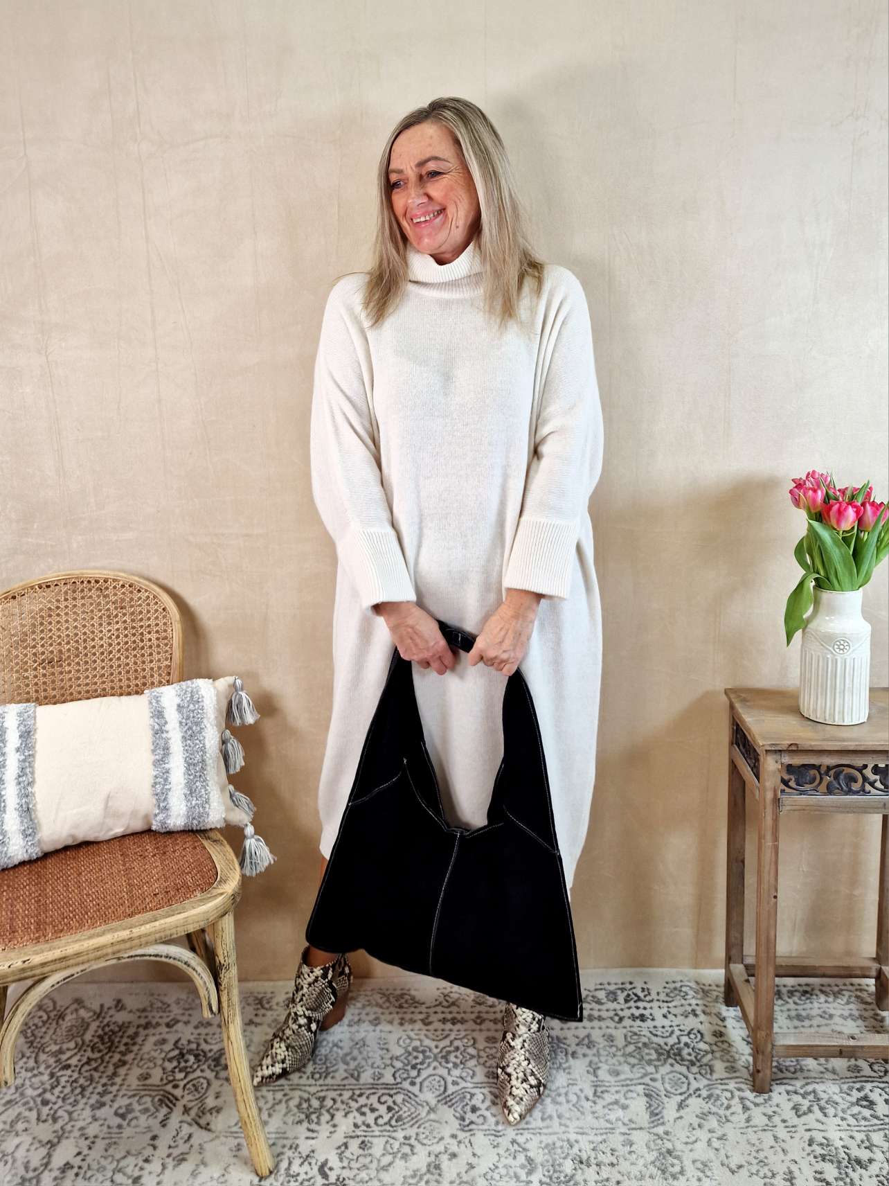CASHMERE DRESS STELLA CREME 34-44 Made in Italy Strick Kleid Long Pullover CASHMERE DRESS STELLA CREME 34-44 Made in Italy Strick Kleid Long Pullover