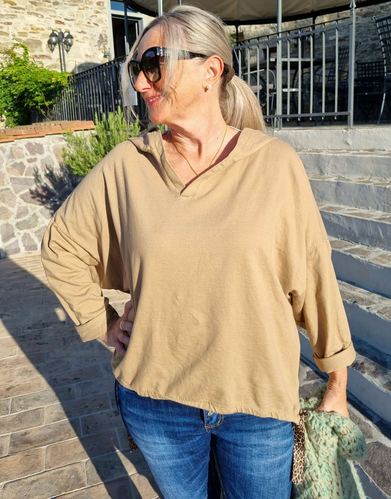 HOODIE NAOMI CAMEL Sweater Kapuze Made in Italy 34-42 Longsleeve Pullover LEO Leopard HOODIE NAOMI CAMEL Sweater Kapuze Made in Italy 34-42 Longsleeve Pullover LEO Leopard