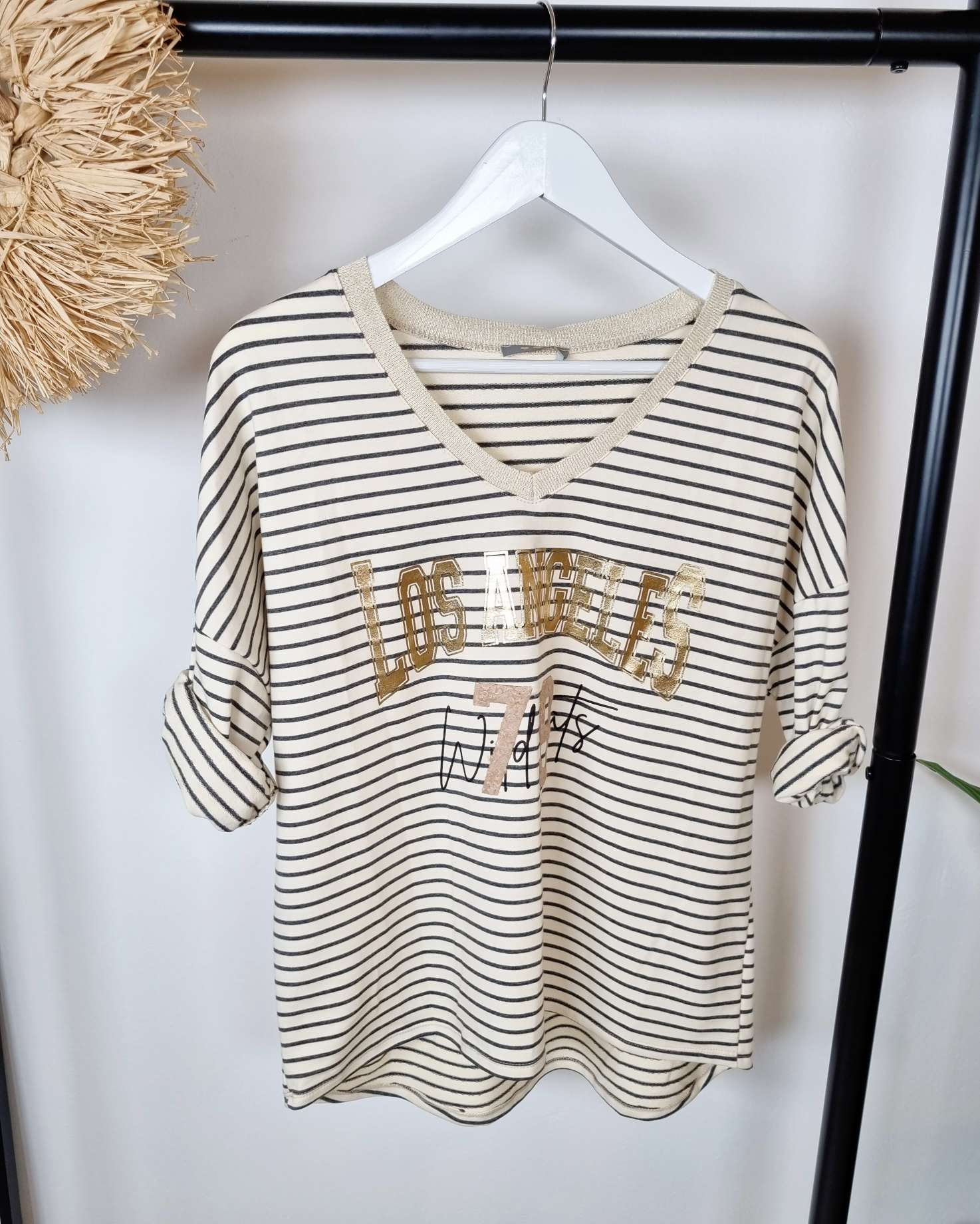 BASIC SHIRT LOS ANGELES STRIPES GLAMOUR ANTHRAZIT Streifen Longsleeve 34-42 Made in Italy Anthrazit BASIC SHIRT LOS ANGELES STRIPES GLAMOUR ANTHRAZIT Streifen Longsleeve 34-42 Made in Italy Anthrazit