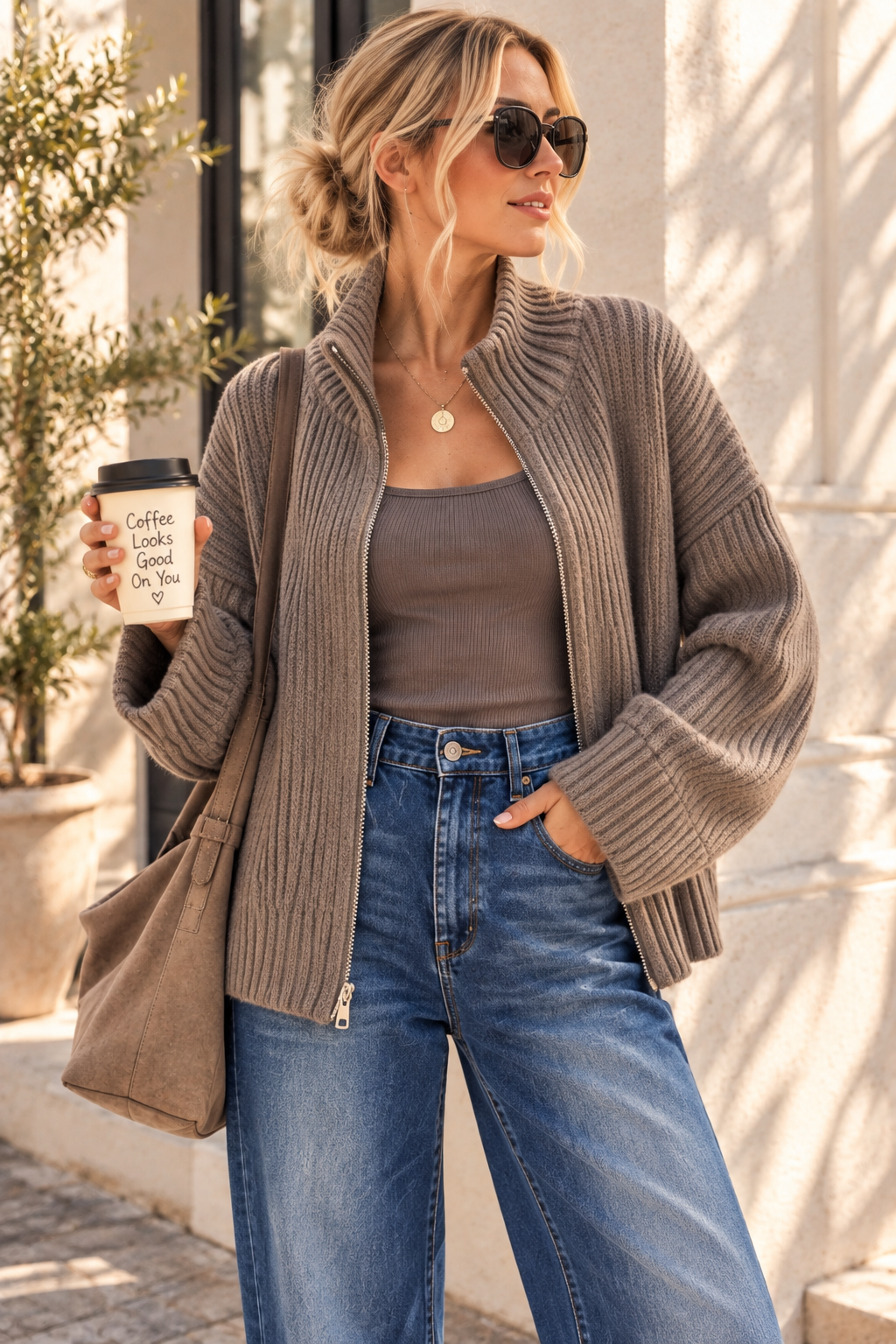 Uni Strickjacke mit Zwei-Wege-Zipper & breitem Rippkragen | SJ0103 | Made in Italy
