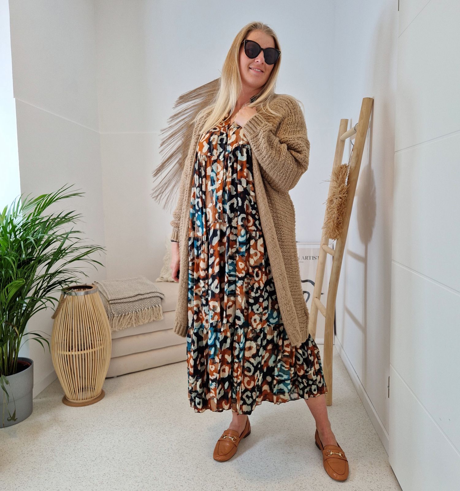 MAXI TUNIKA DRESS SAFARI PETROL 34-42 Made in Italy langes Kleid Hängerchen Tunikakleid MAXI TUNIKA DRESS SAFARI PETROL 34-42 Made in Italy langes Kleid Hängerchen Tunikakleid