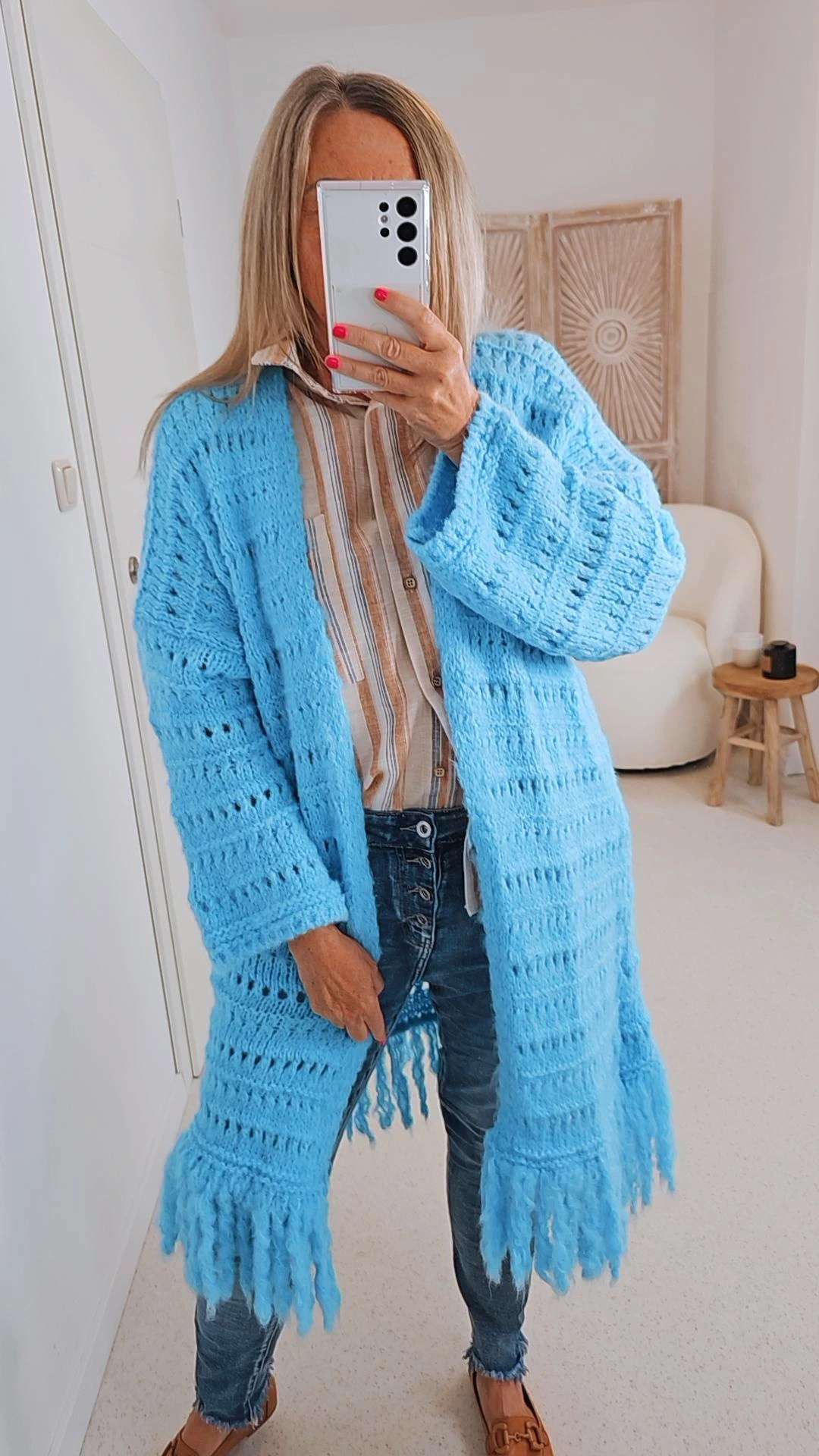KNIT CARDIGAN NIEVES 34-42 Made in Italy Strickjacke Fransen FRINGES