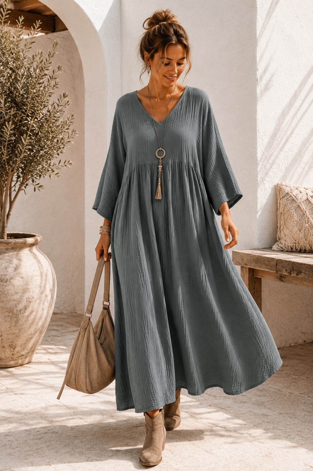 Musselin Kleid „Mombasa Uni“ – Made in Italy | 100 % Baumwolle | bis Gr. 44