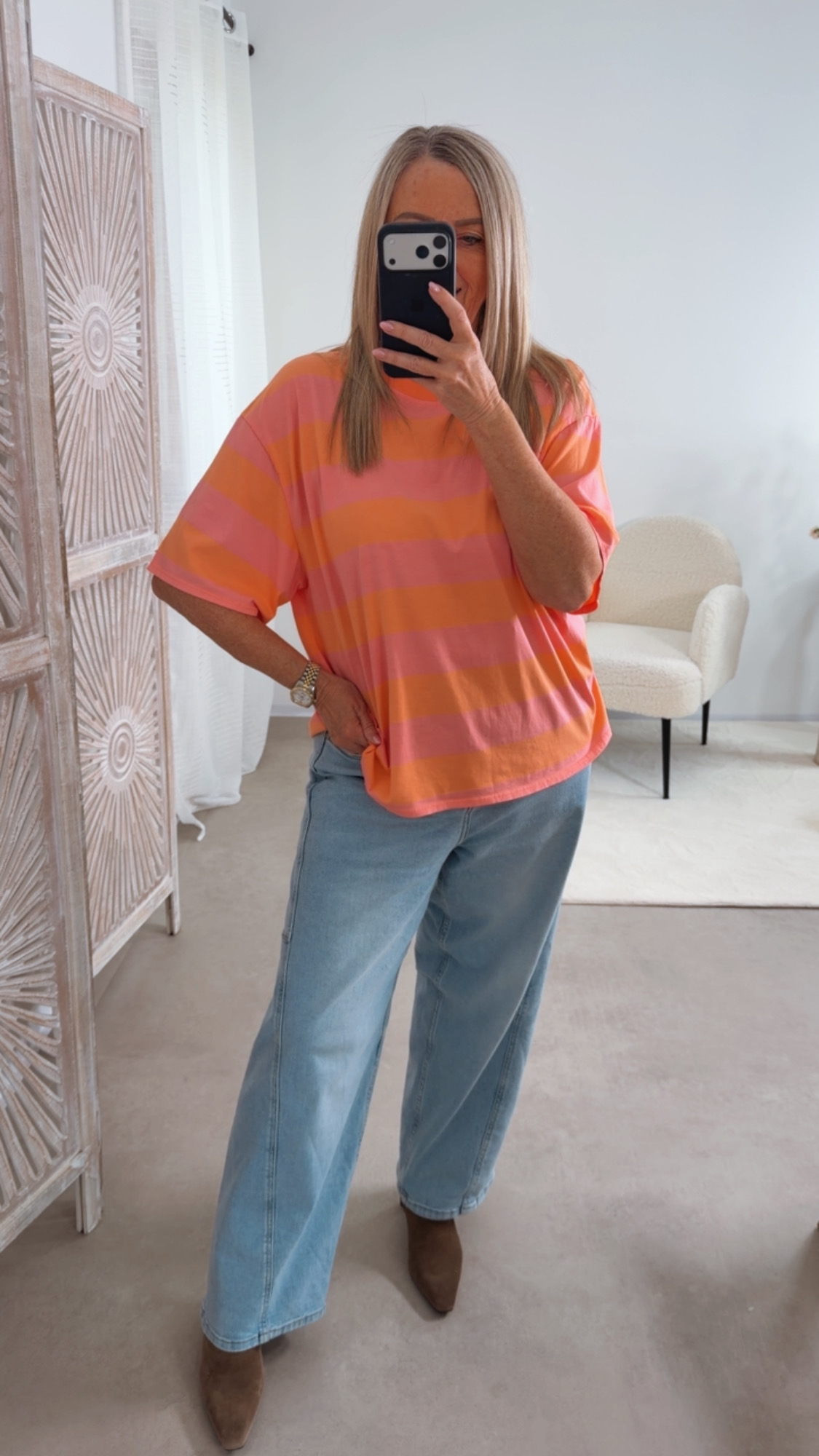 🌈✨ T-Shirt Blockstreifen Love You Moon an Back Elyzoria Made in Itlay 34-40/42