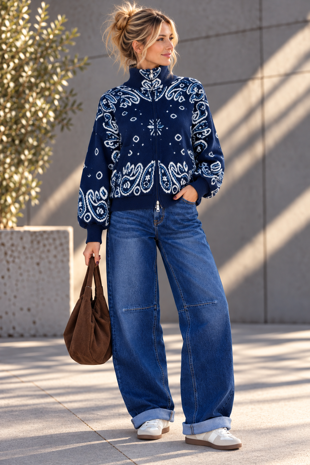 Zipper-Strickjacke mit Paisley-Muster SJ0165 I Made in Italy 34-40/42