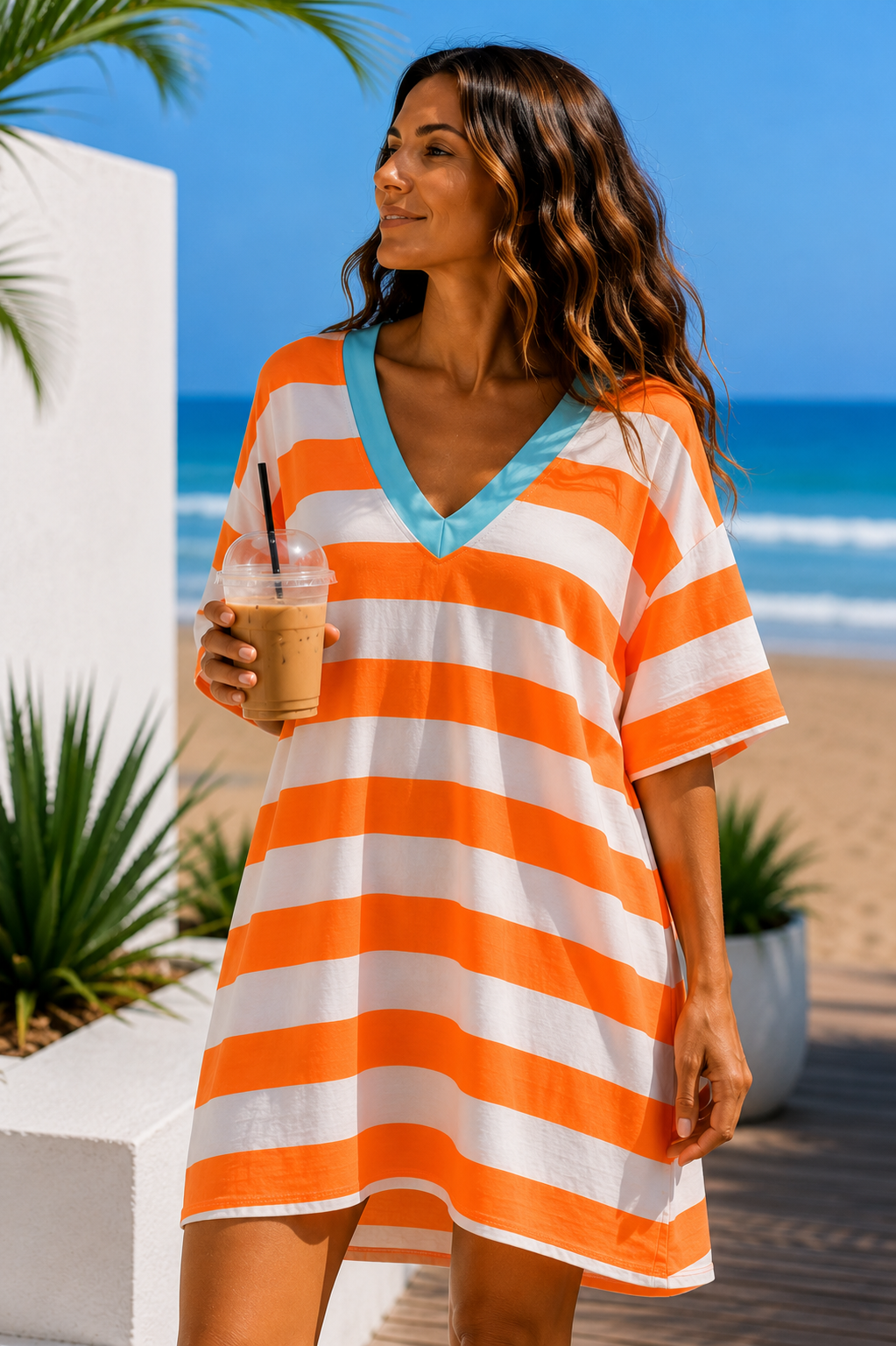 Beach-T-Shirt-Kleid „Pula“ – Streifen-Look 🌴 Made in Italy • Größe 34 bis 44