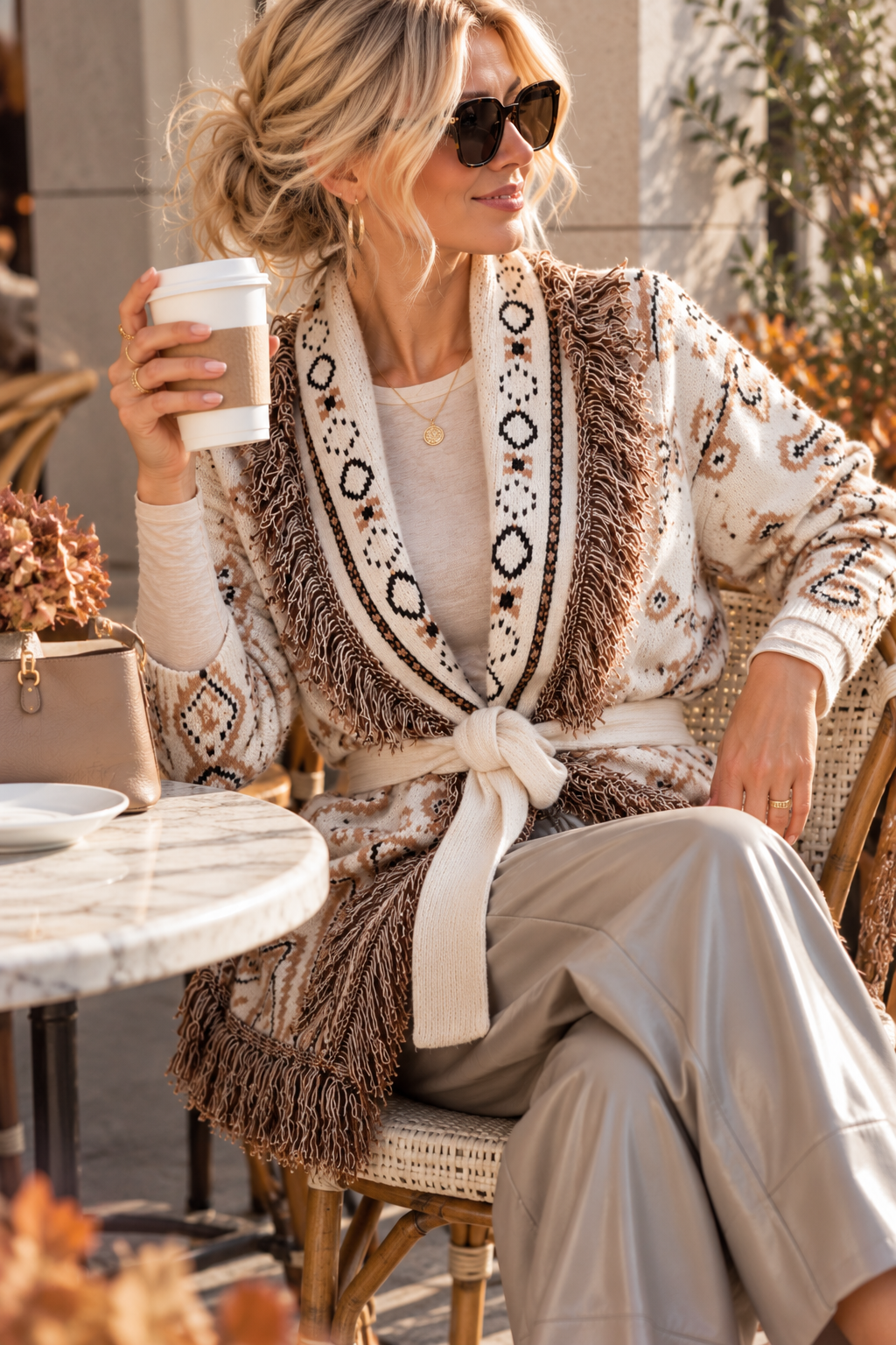Cardigan mit Fransen & Gürtel Paisley-Muster SJ0179 I Made in Italy 34-42