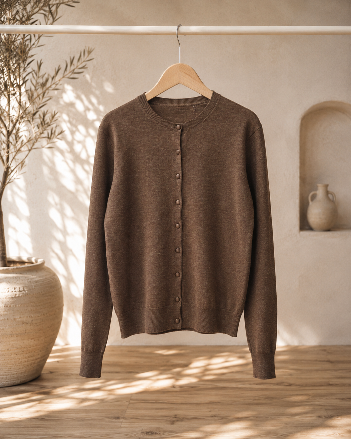 Strickjacke Odina – softer Basic Cardigan mit stoffbezogenen Knöpfen Made in Italy 34-40/42