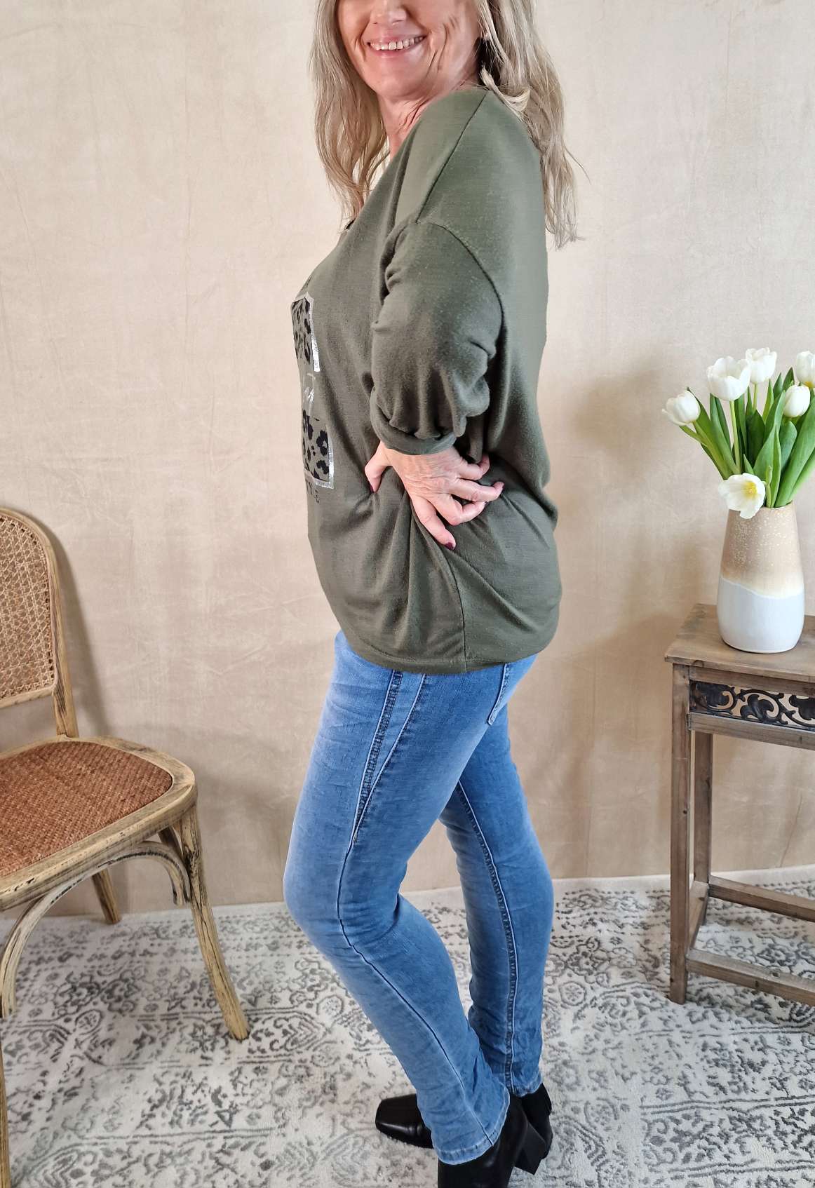 LONGSLEEVE SHIRT DARE TO BE DIFFERENT KHAKI 34-42/44 Made in Italy Langarm Pullover Oversize LONGSLEEVE SHIRT DARE TO BE DIFFERENT KHAKI 34-42/44 Made in Italy Langarm Pullover Oversize