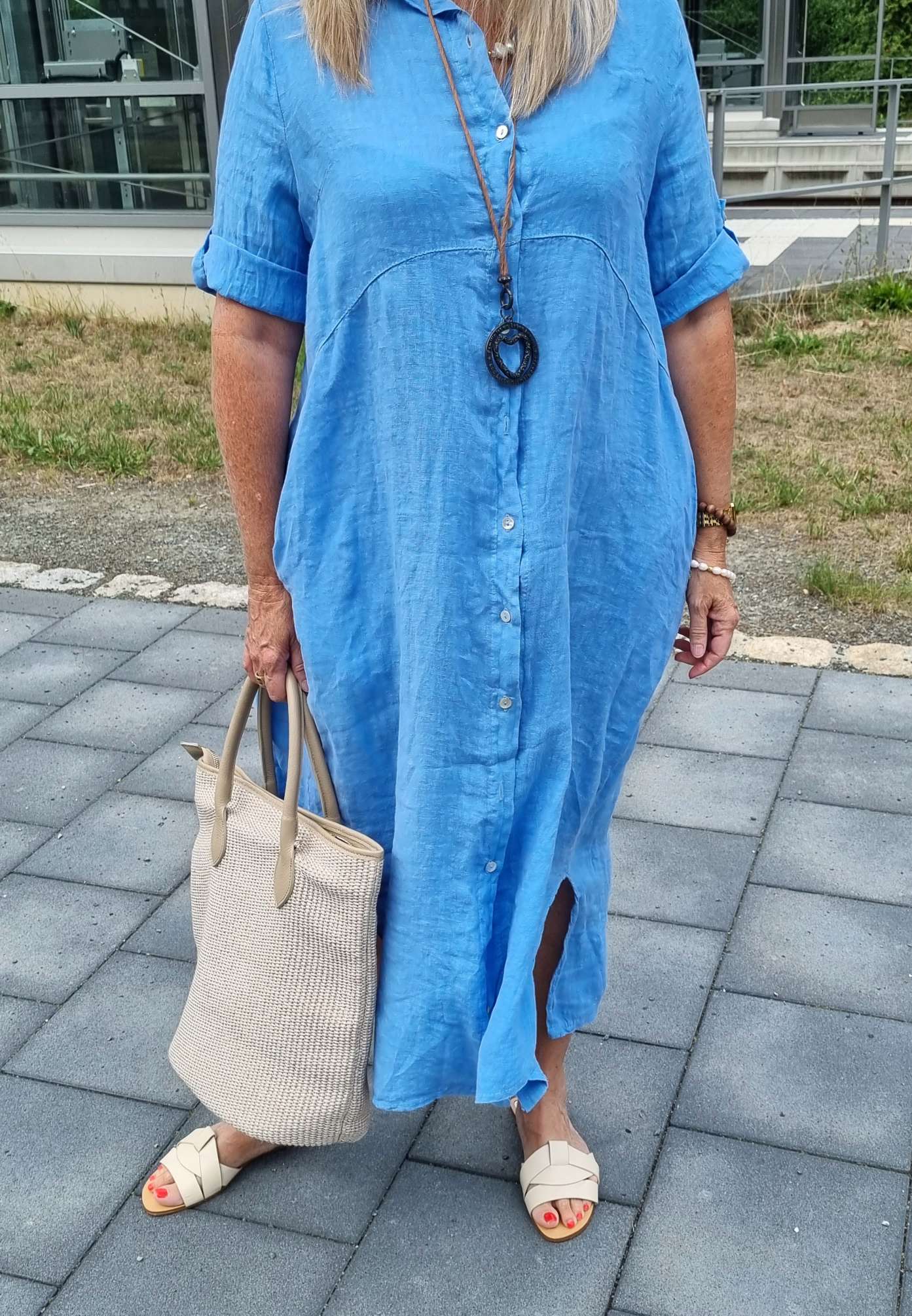 LINEN DESS WILMA DENIM BLAU 34-42 Made in Italy Leinen Kleid Long Bluse Mantel LINEN DESS WILMA DENIM BLAU 34-42 Made in Italy Leinen Kleid Long Bluse Mantel